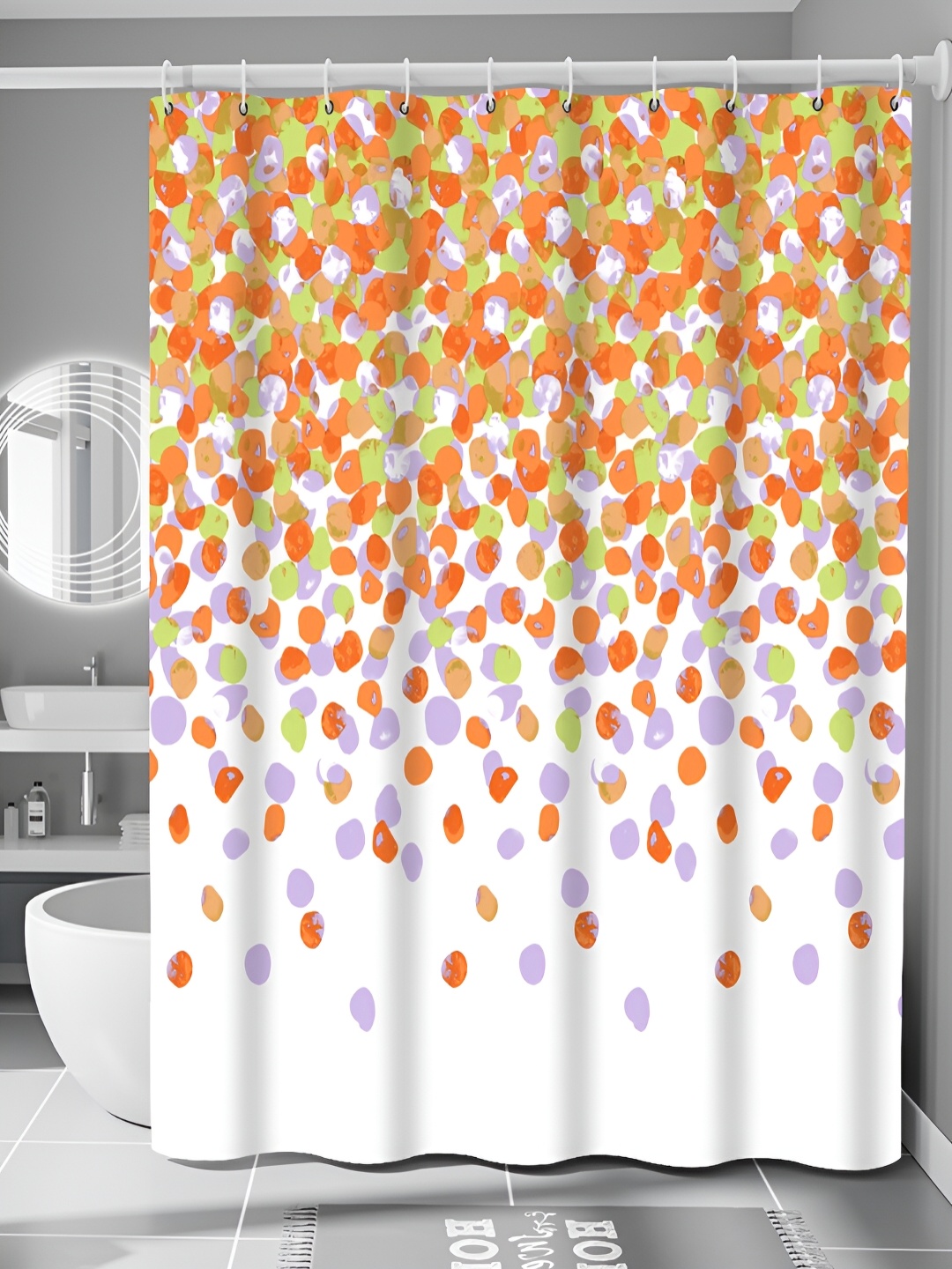 

RUDRANI White & Orange Printed Waterproof Shower Curtain