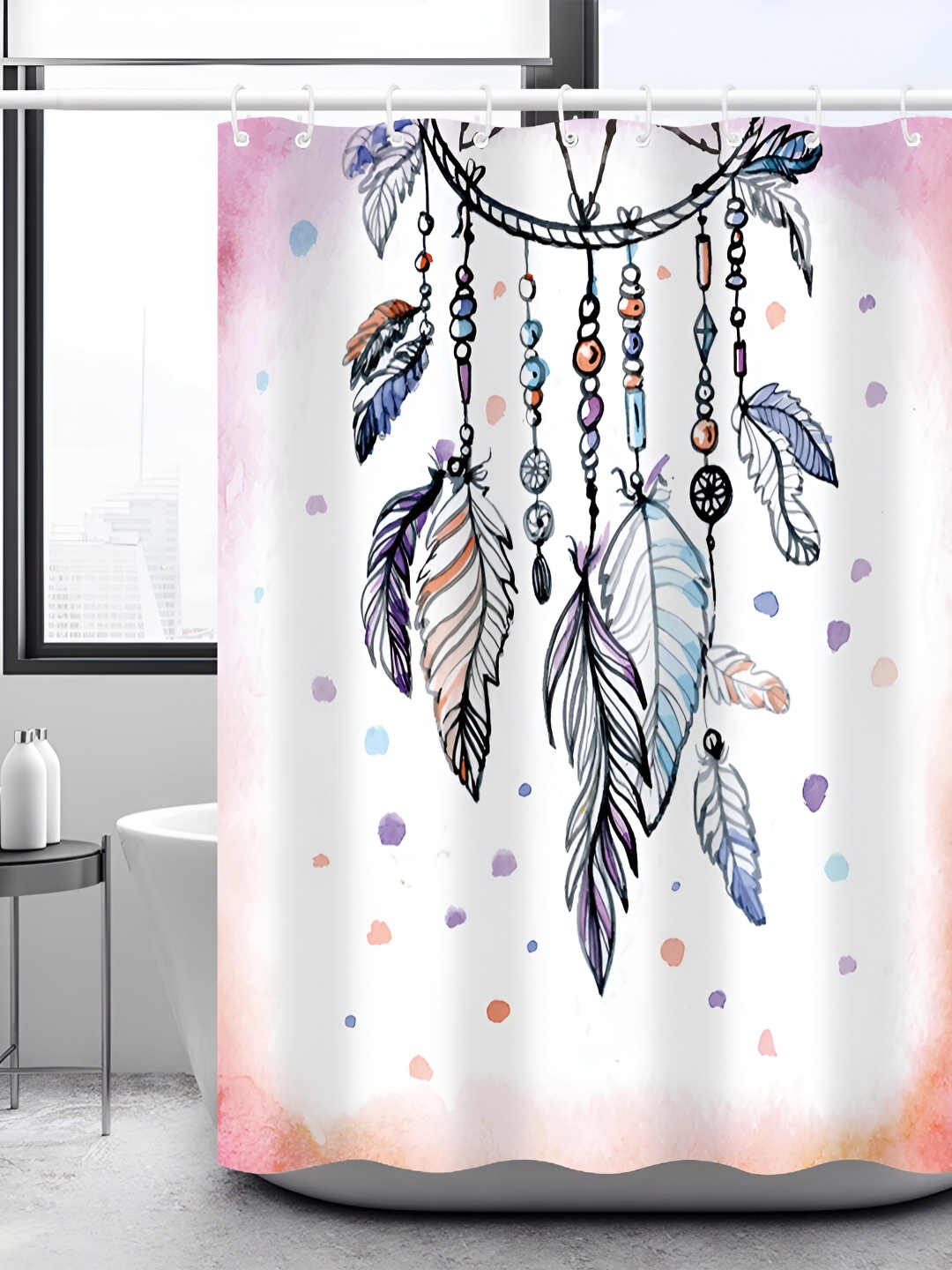 

RUDRANI White & Black Printed Waterproof Shower Curtain
