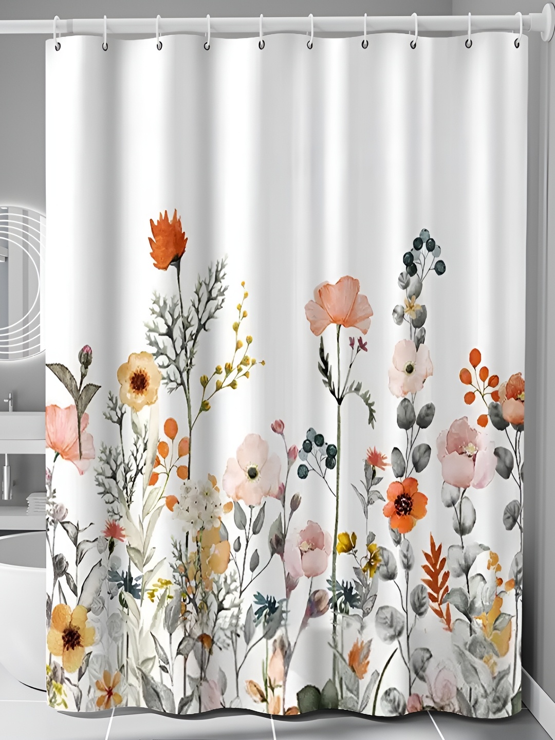 

RUDRANI White & Grey Printed Waterproof Shower Curtain