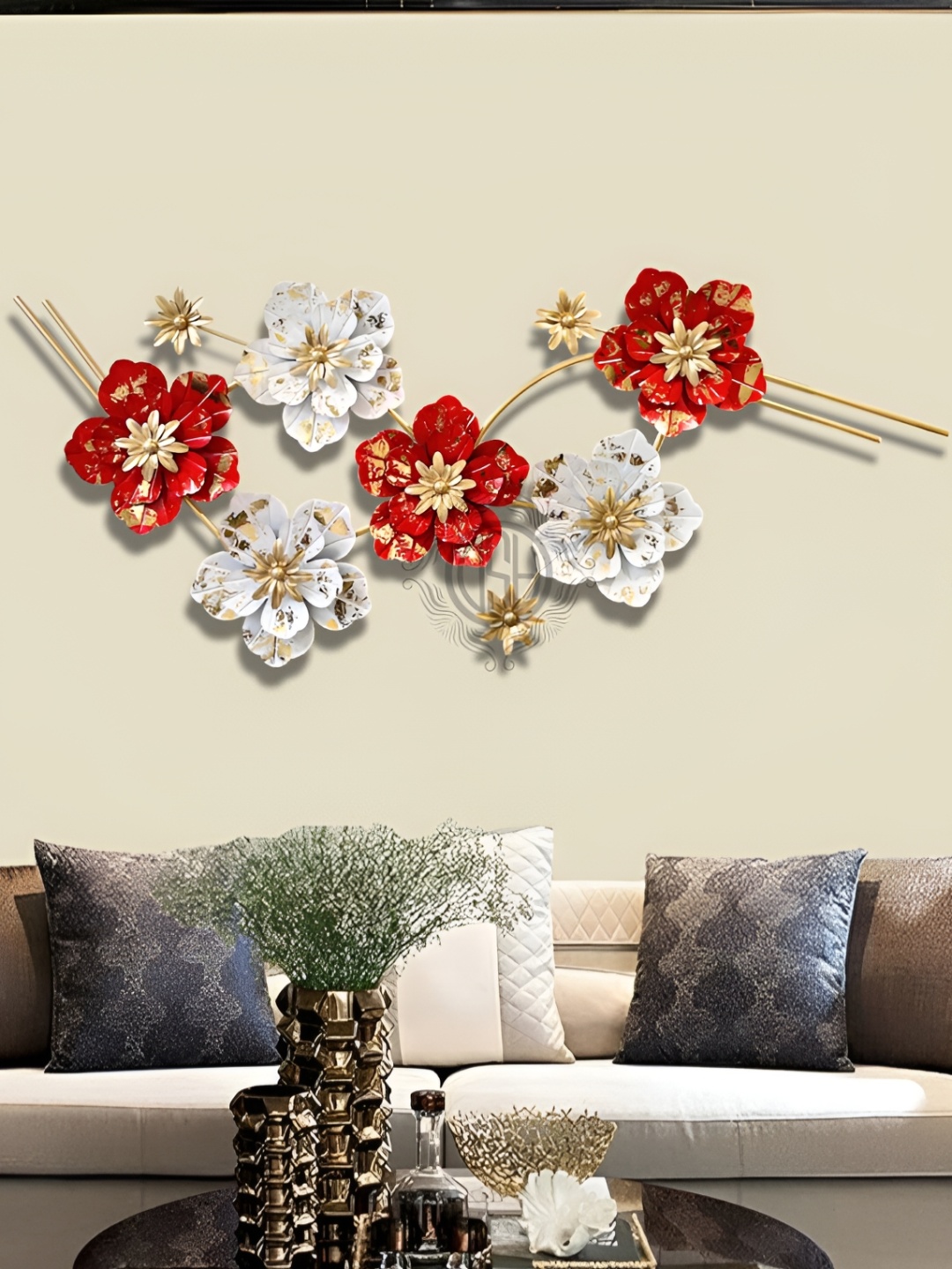 DSH Crafting Your Curiosity Red & White Floral Metal Wall Decor