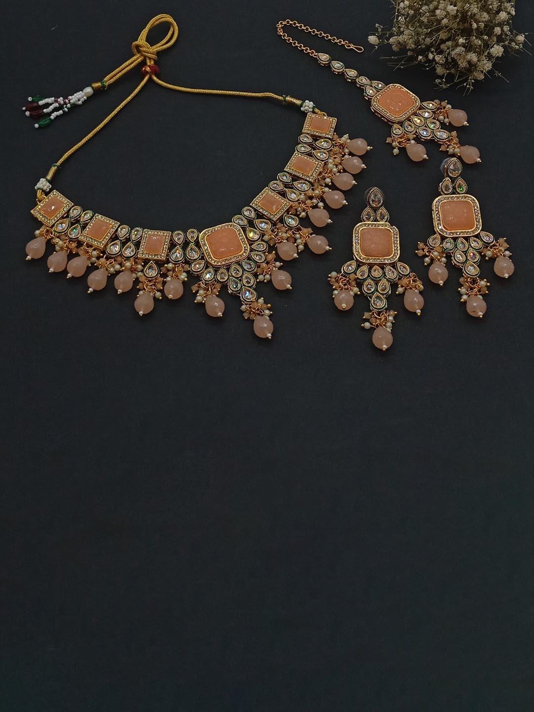 

AASHISH IMITATION Gold-Plated AD-Studded & Beaded Jewellery Set