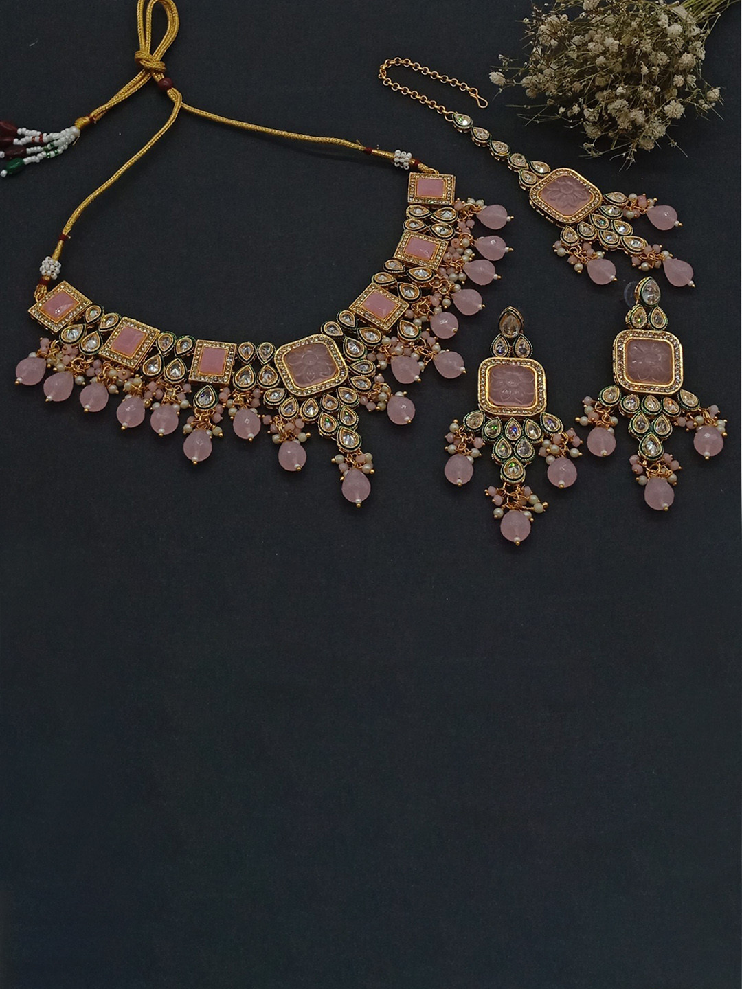 

AASHISH IMITATION Gold Plated AD Studded & Beaded Jewellery Set