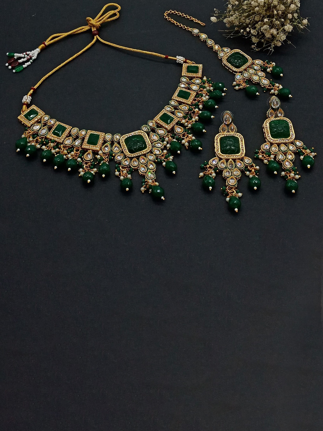 

AASHISH IMITATION Gold Plated AD & Pearls Studded Jewellary Set