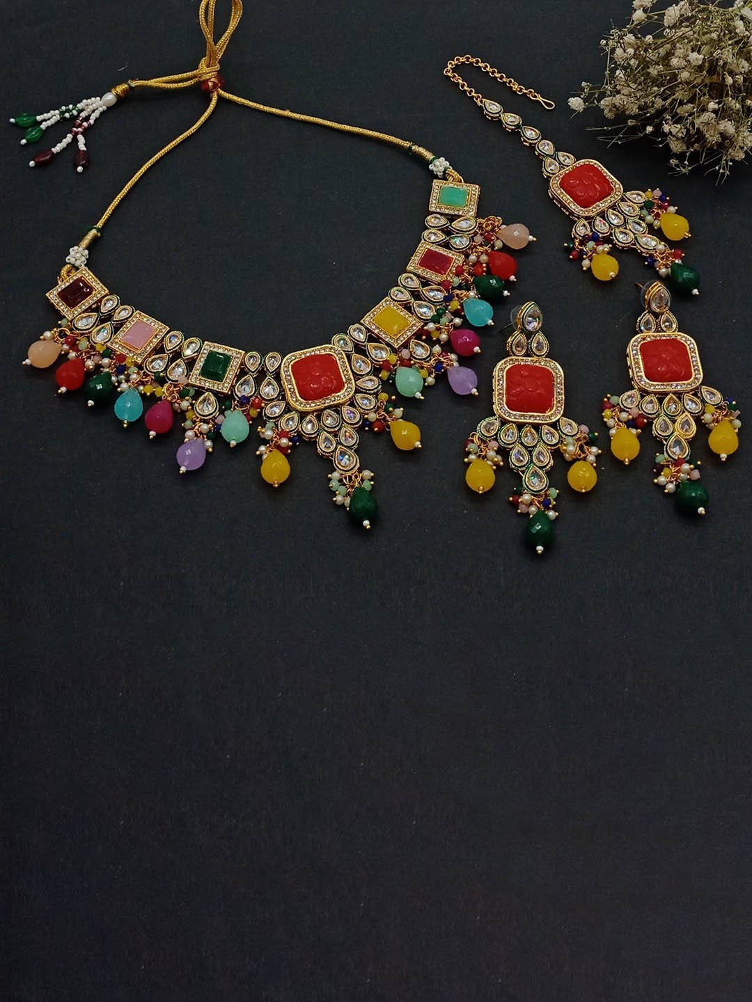 

AASHISH IMITATION Gold-Plated American Diamond Studded Jewellery Set