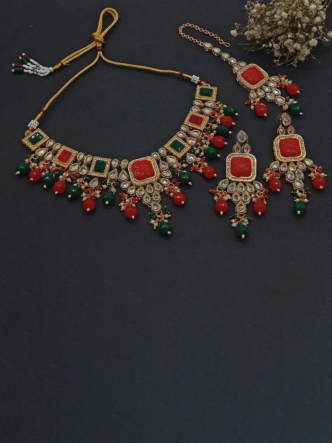 

AASHISH IMITATION Gold-Plated AD-Studded & Beaded Jewellery Set