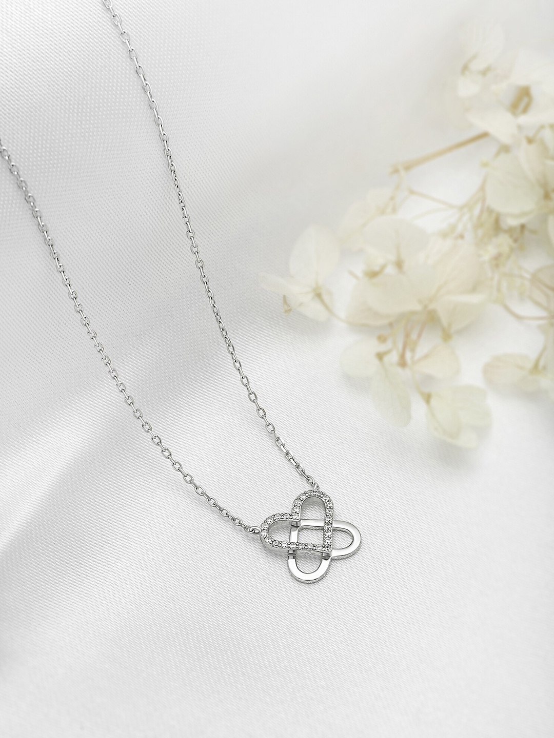 

SILBERRY 925 Sterling Silver Rhodium-Plated Cubic Zirconia-Studded Necklace