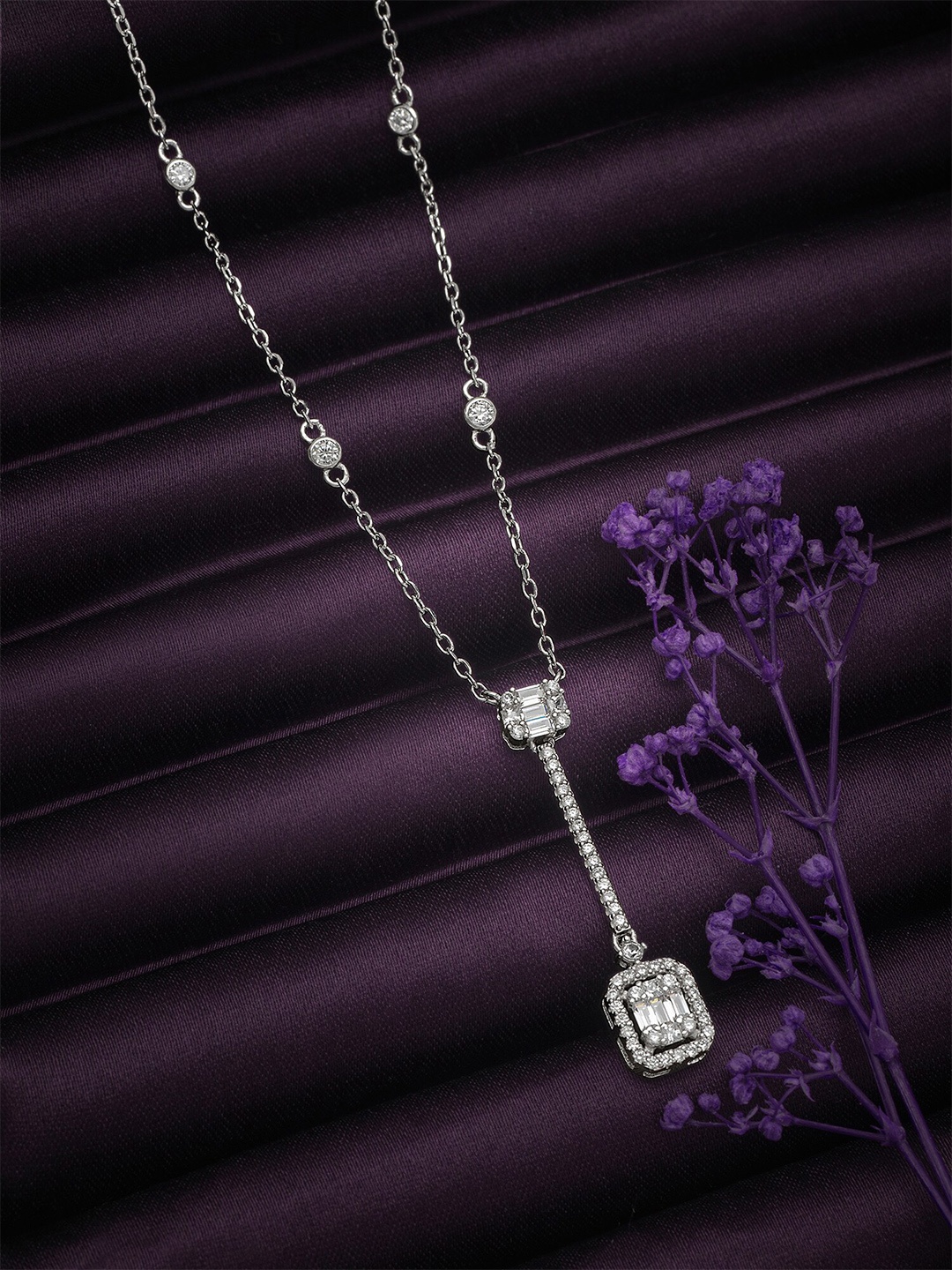 

SILBERRY 925 Sterling Silver Rhodium-Plated Cubic Zirconia-Studded Necklace