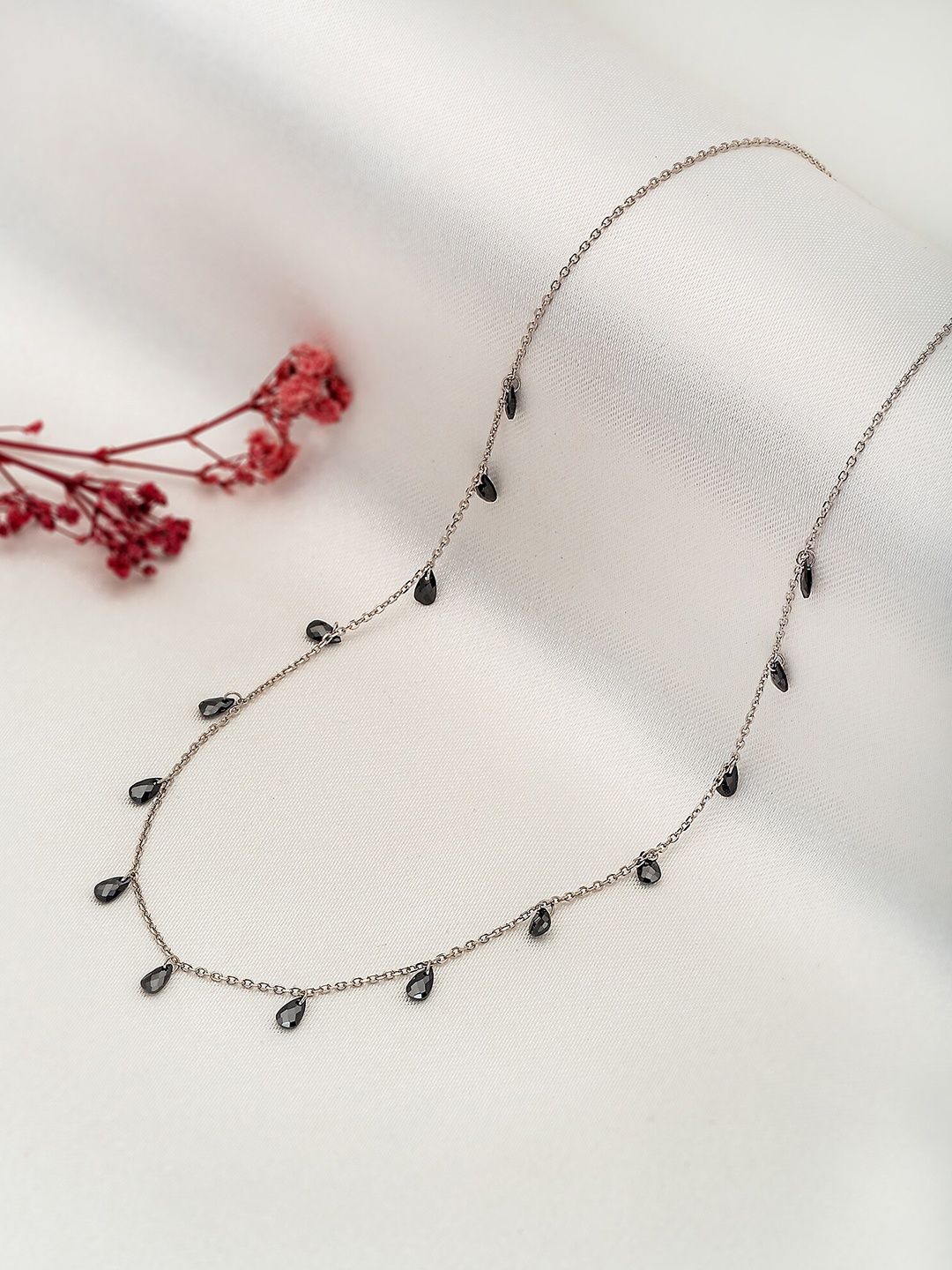 

SILBERRY 925 Sterling Silver Rhodium-Plated Cubic Zirconia-Studded Necklace
