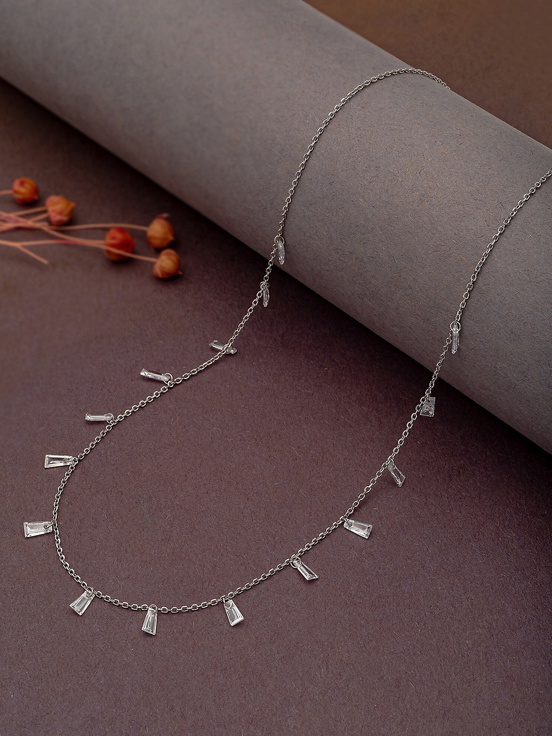 

SILBERRY 925 Sterling Silver Rhodium-Plated Cubic Zirconia-Studded Necklace