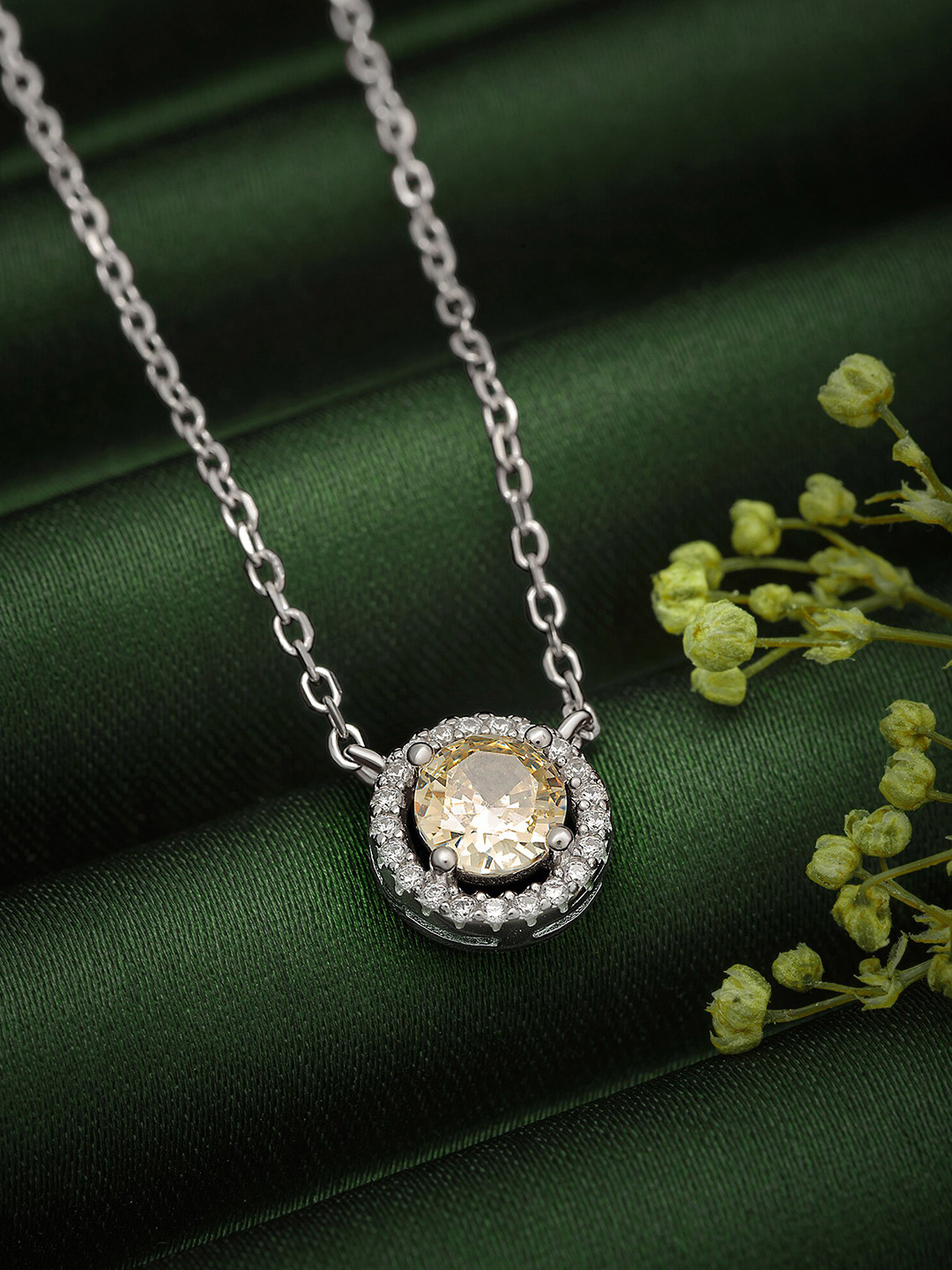 

SILBERRY 925 Sterling Silver Rhodium-Plated Cubic Zirconia-Studded Necklace