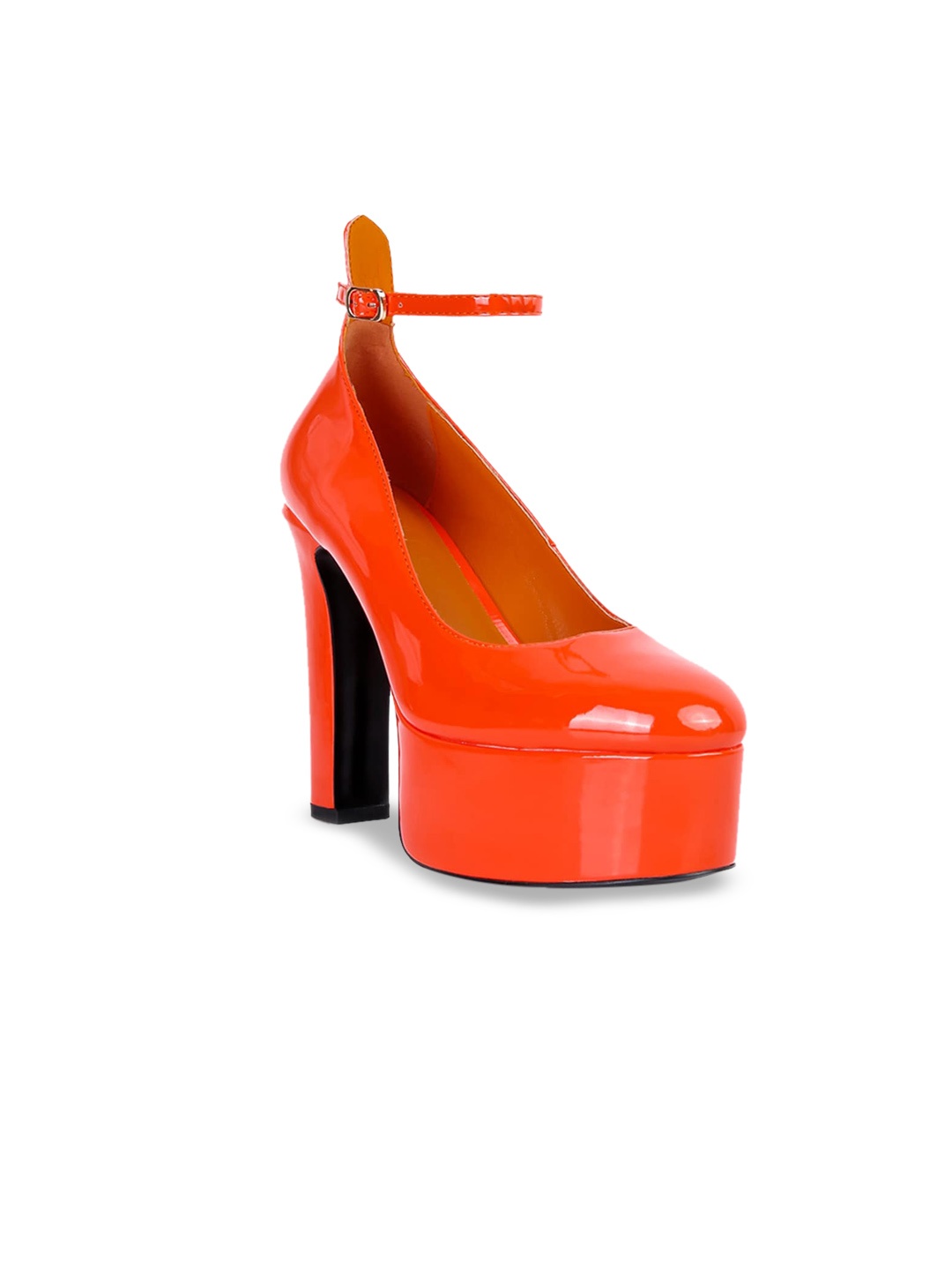 

RAG & CO PU Party Platform Pumps with Buckles, Orange