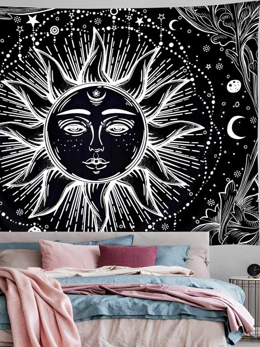 

dravy handicrafts Black & White Printed Cotton Sun Wall Hanging