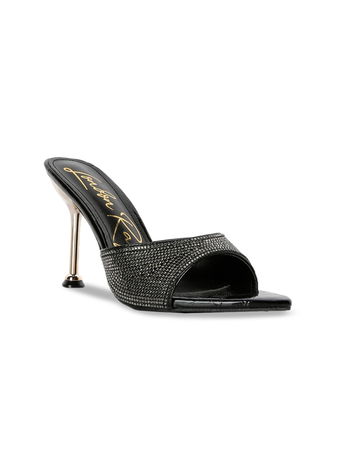 

London Rag Embellished Open Toe Stiletto Heels, Black