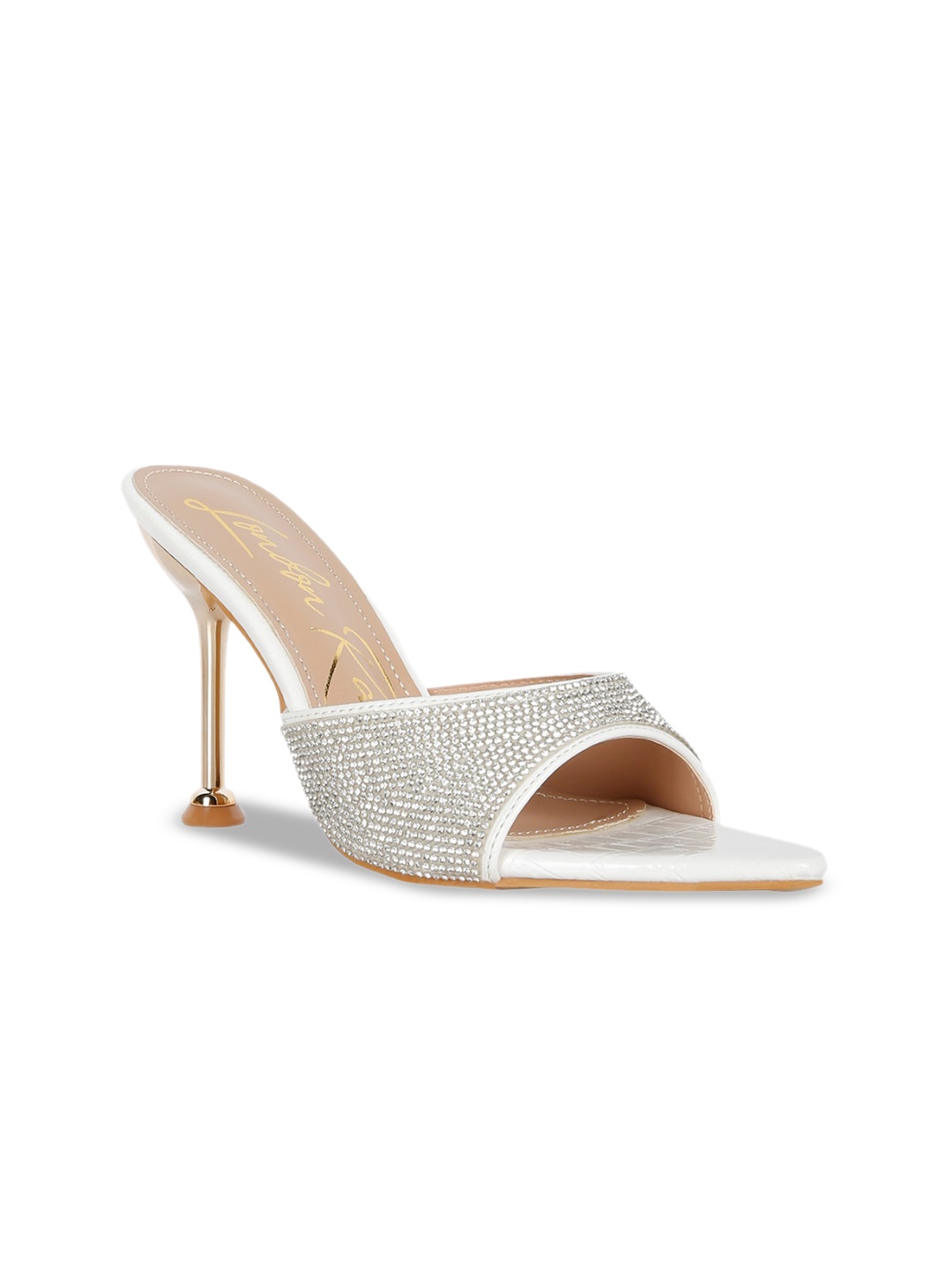

London Rag Embellished PU Party Stiletto Mules, White