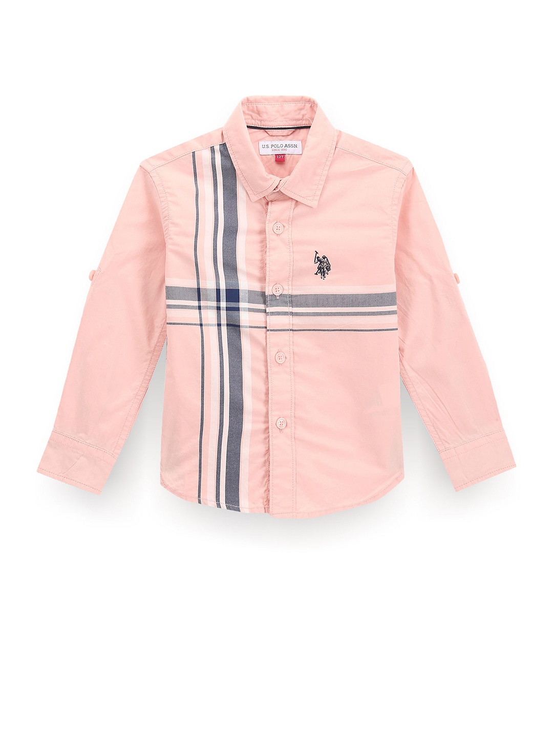 

U.S. Polo Assn. Kids Boys Classic Horizontal Stripes Opaque Striped Casual Shirt, Orange