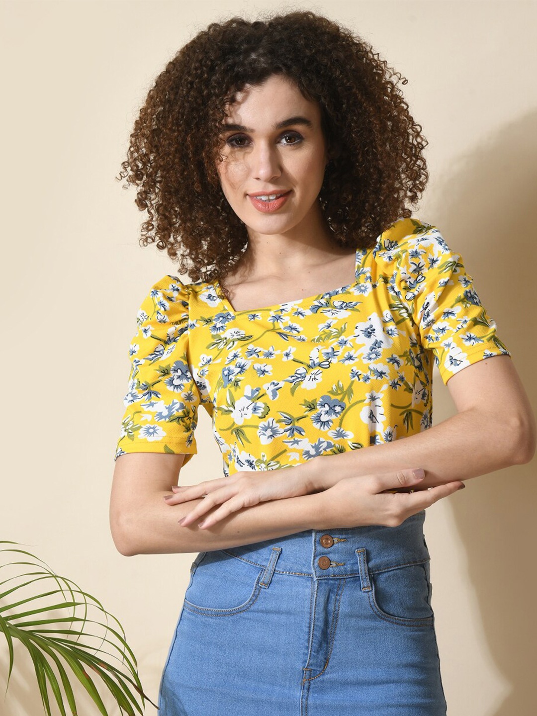 

Moshe Floral Print Crop Top, Yellow