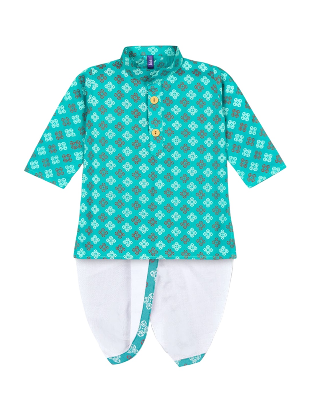 

BAESD Boys Ethnic Motifs Printed Regular Pure Cotton Kurta with Dhoti Pant, Green