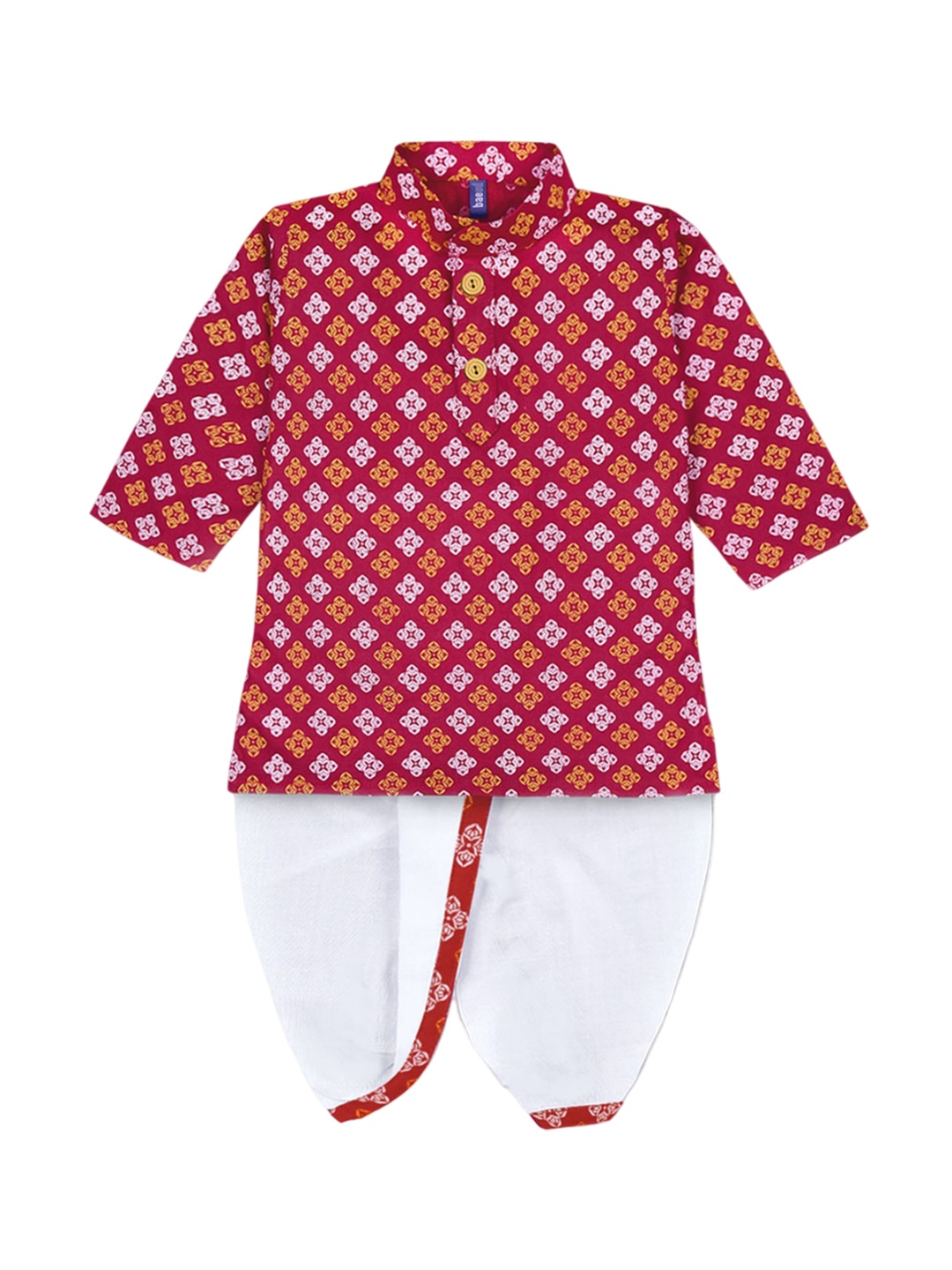 

BAESD Boys Ethnic Motifs Printed Regular Pure Cotton Mandarin Collar Kurta with Dhoti Pant, Maroon