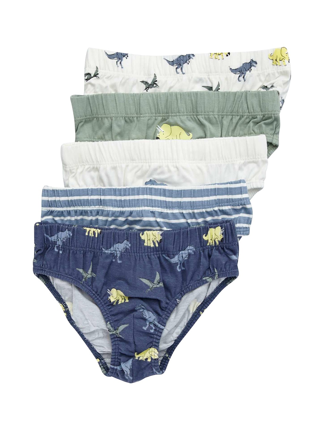 

KIABI Kids Pack Of 5 Printed Anti Microbial Basic Briefs, Blue