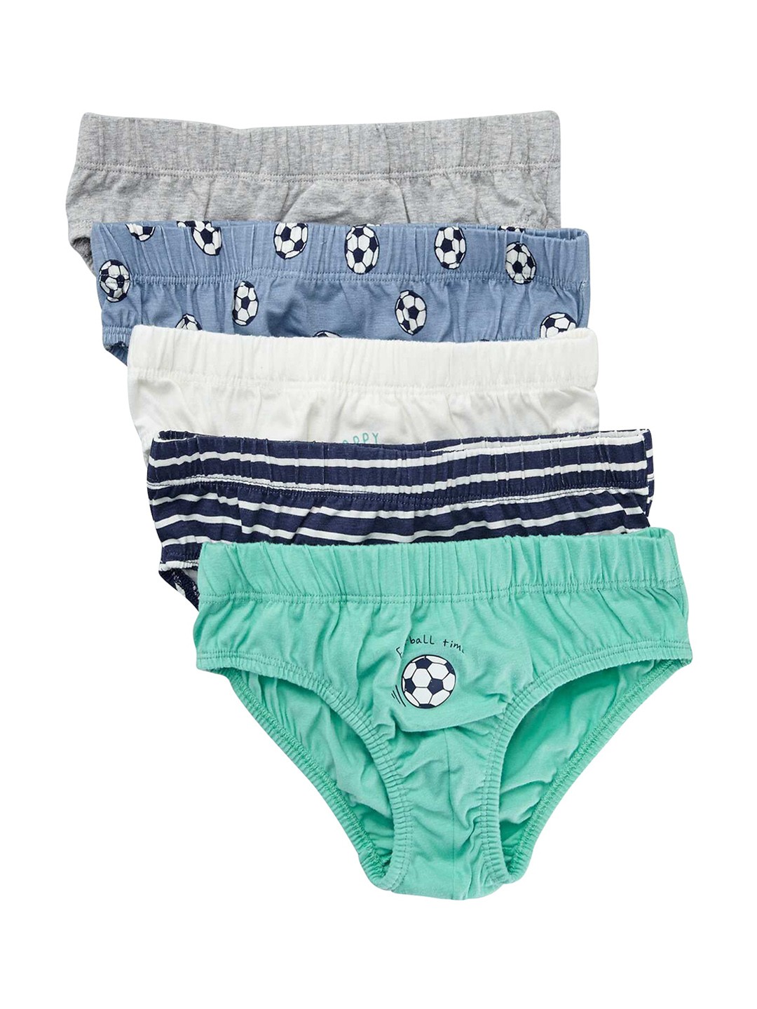 

KIABI Kids Pack Of 5 Printed Anti Microbial Basic Briefs, Blue