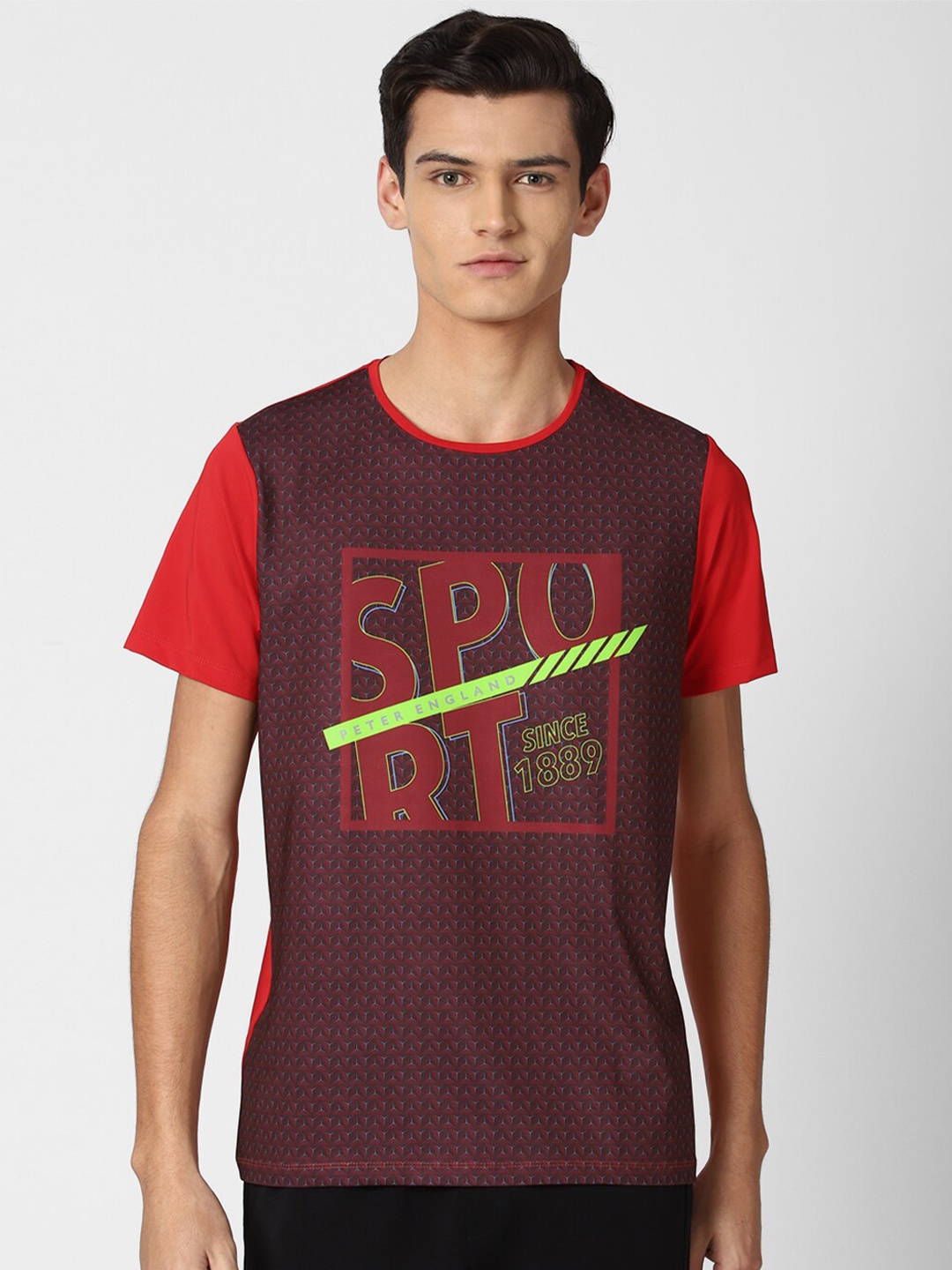 

Peter England Men Typography Printed Applique T-shirt, Red