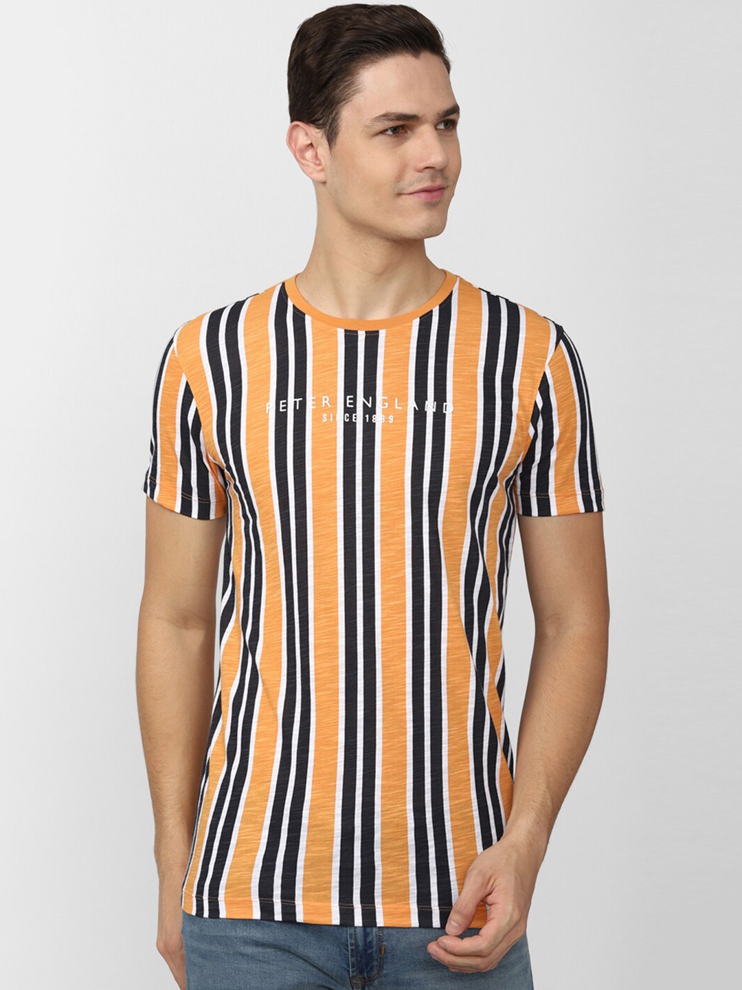 

Peter England Casuals Men Striped Pockets Slim Fit T-shirt, Multi