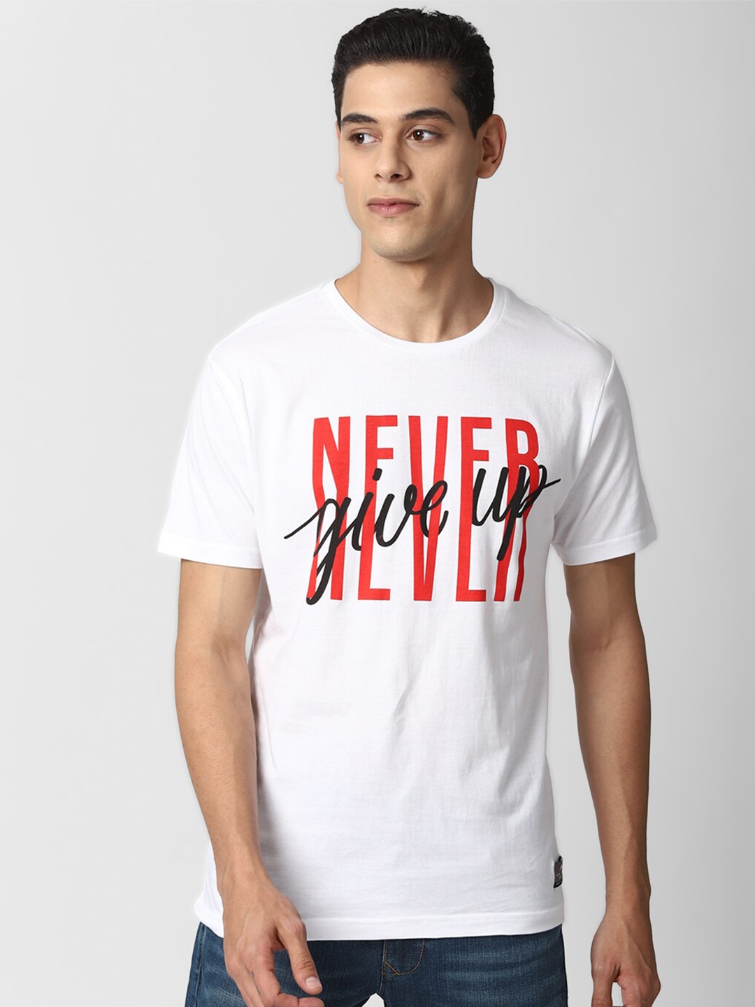 

Peter England Casuals Men Typography Printed Pockets Slim Fit T-shirt, White