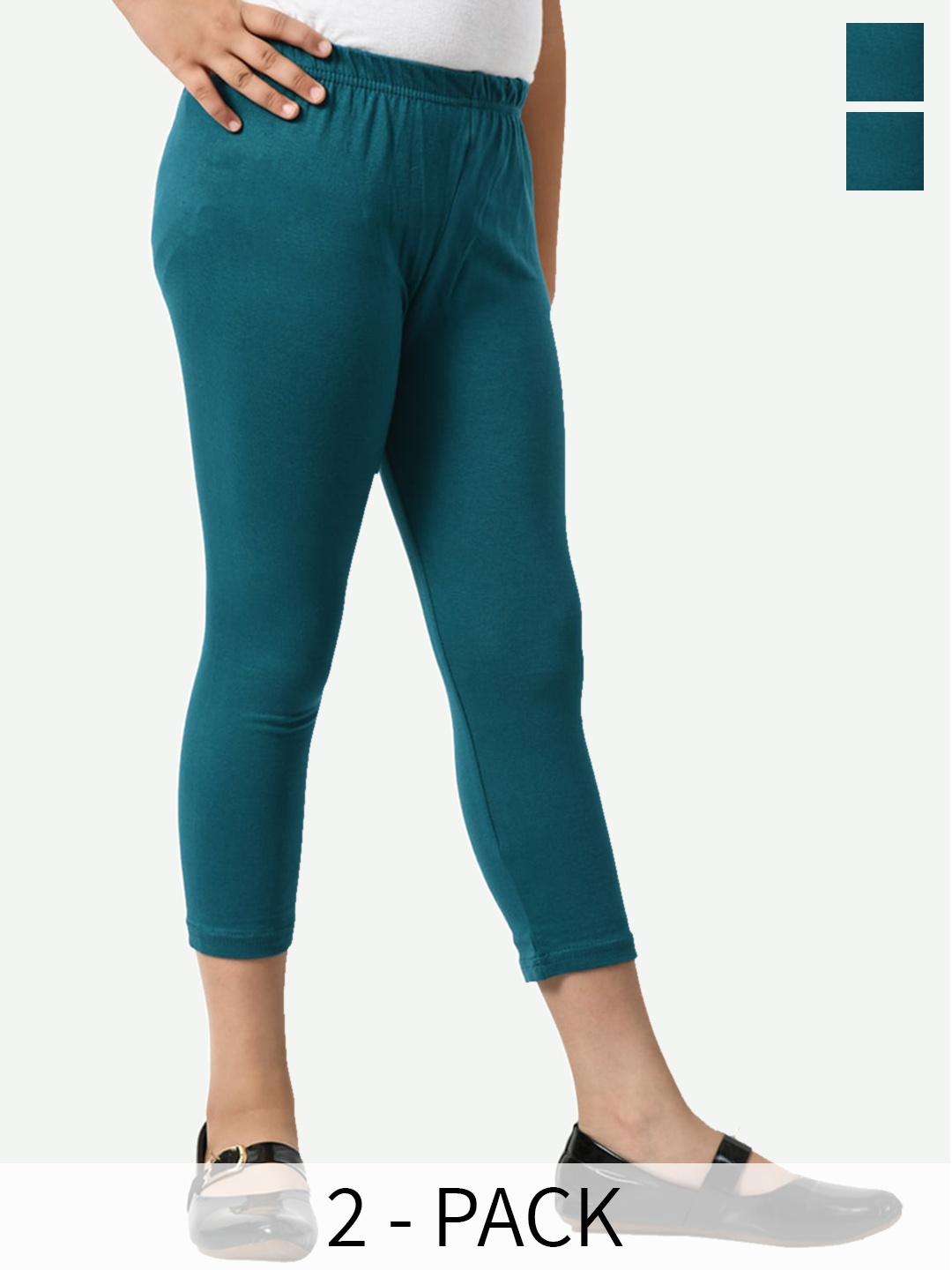 

BAESD Girls Pack Of 2 Solid Mid-Rise Leggings, Sea green