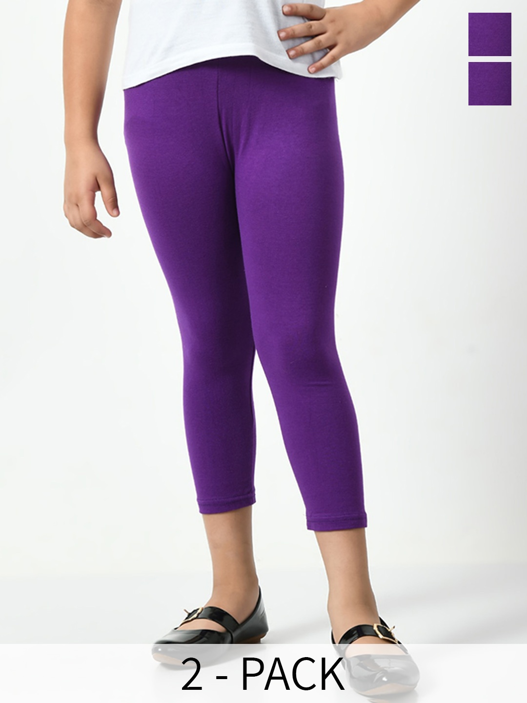 

BAESD Girls Pack Of 2 Solid Mid-Rise Leggings, Purple