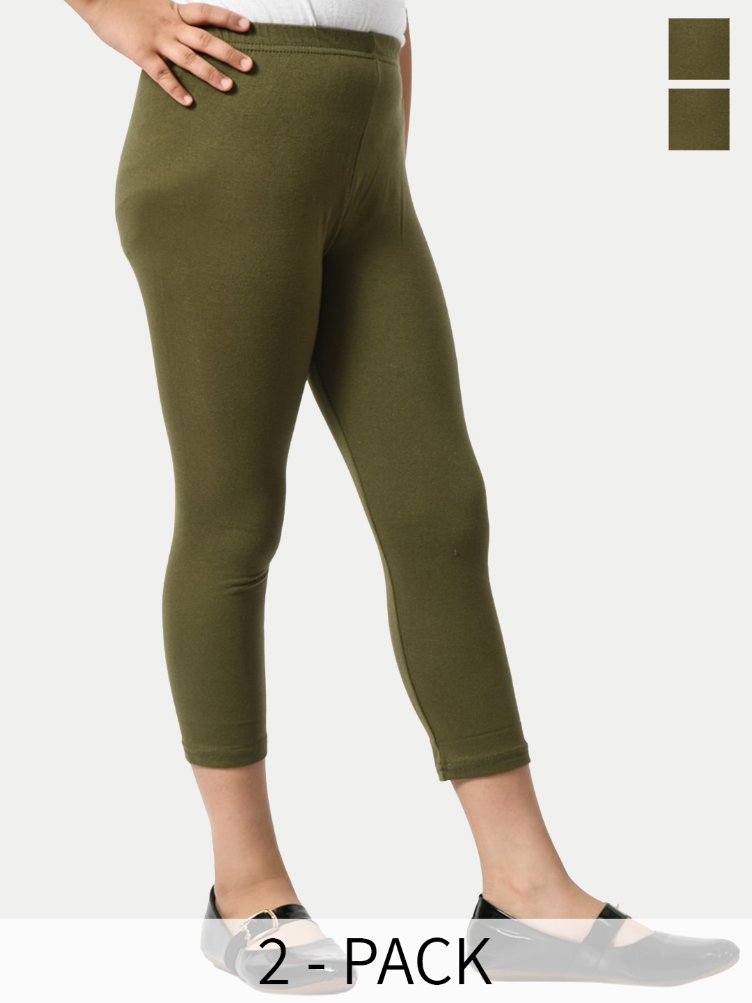 

BAESD Girls Pack Of 2 Solid Mid-Rise Leggings, Olive