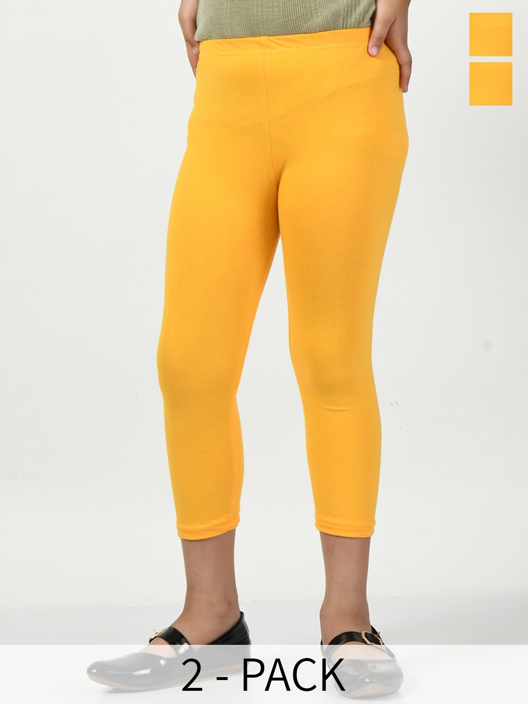 

BAESD Girls Pack Of 2 Solid Mid-Rise Leggings, Yellow