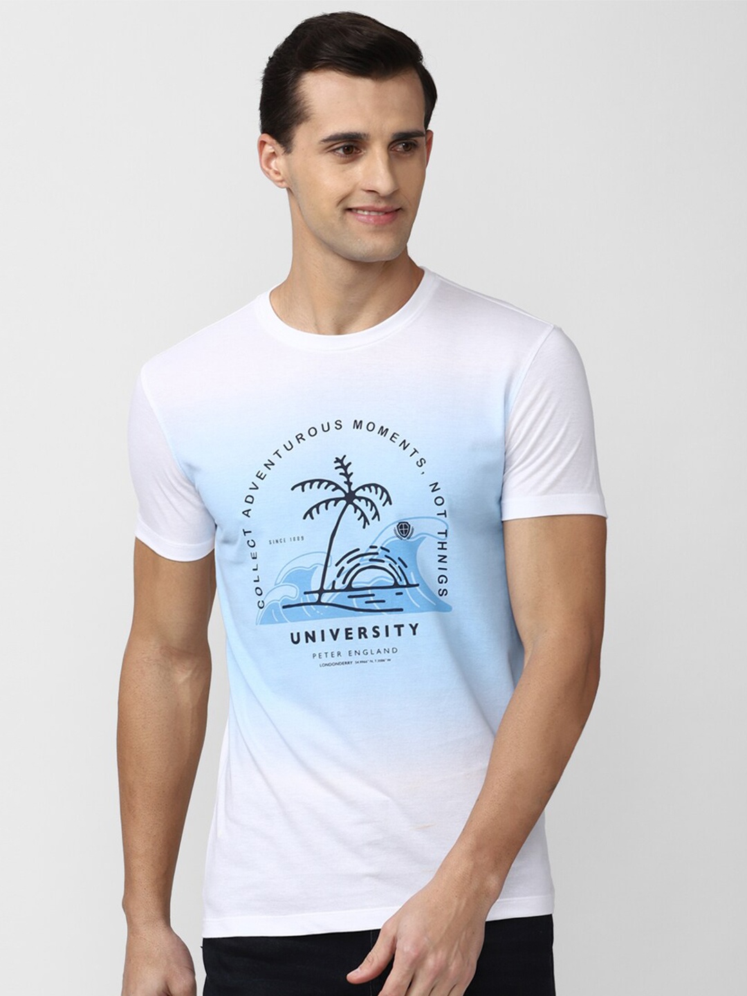 

PETER ENGLAND UNIVERSITY Men Typography Printed Pockets Slim Fit T-shirt, White