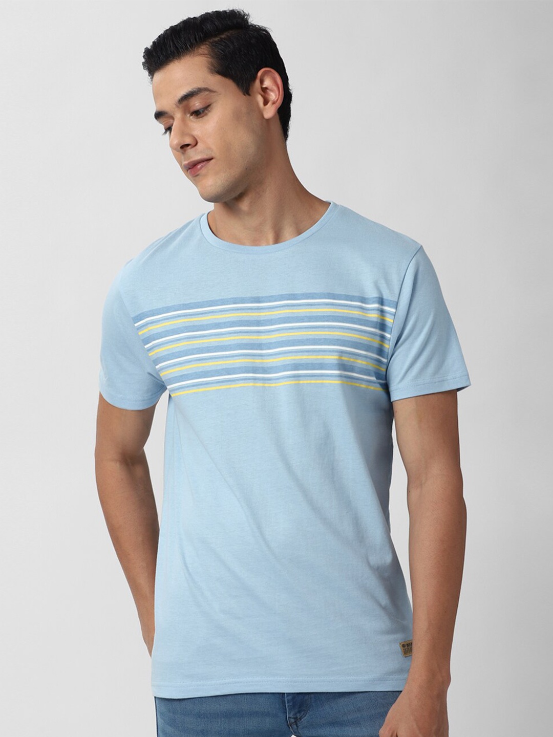 

PETER ENGLAND UNIVERSITY Men Striped Pockets Slim Fit T-shirt, Blue