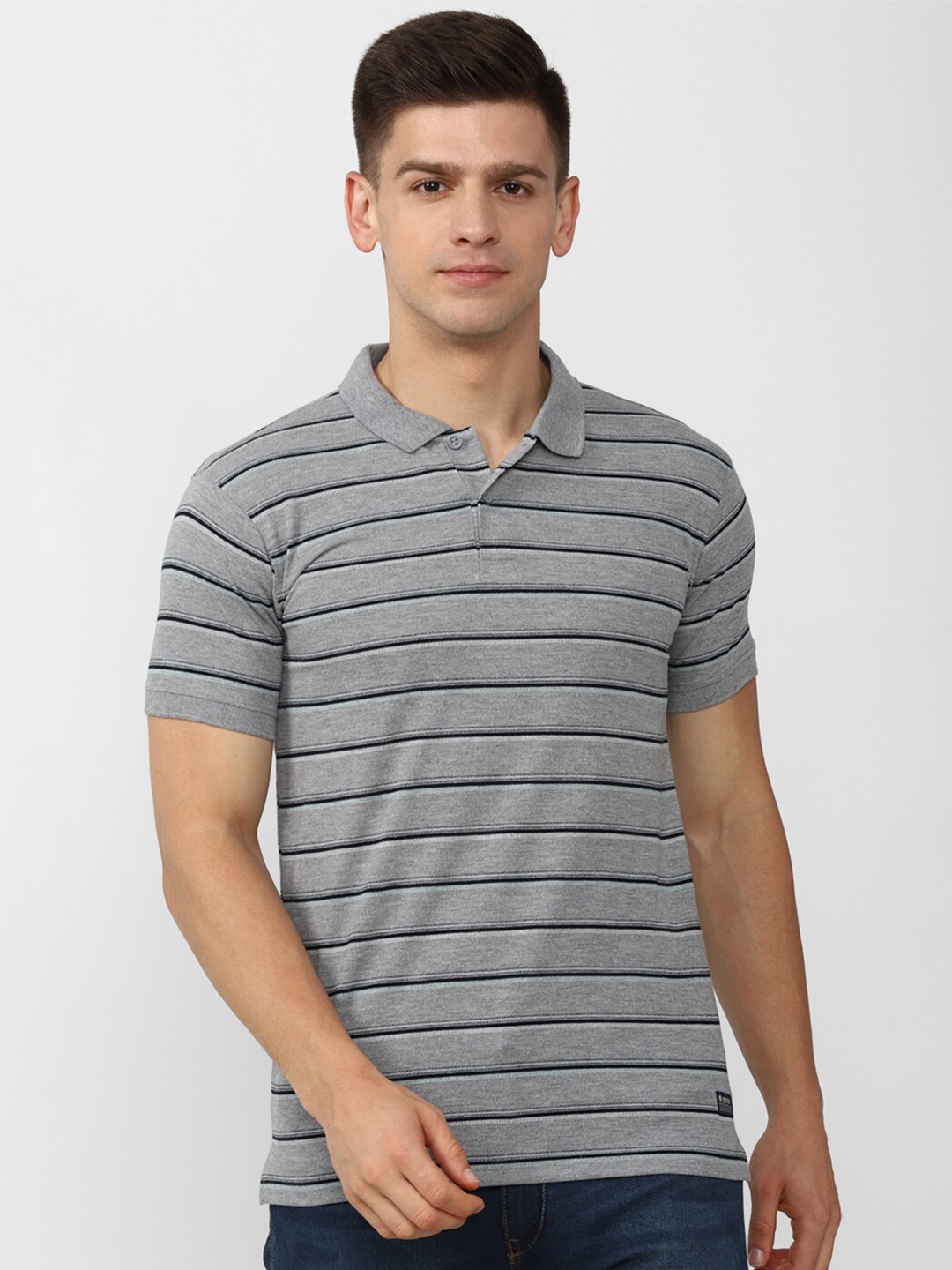 

PETER ENGLAND UNIVERSITY Men Striped Polo Collar Pockets Slim Fit T-shirt, Grey