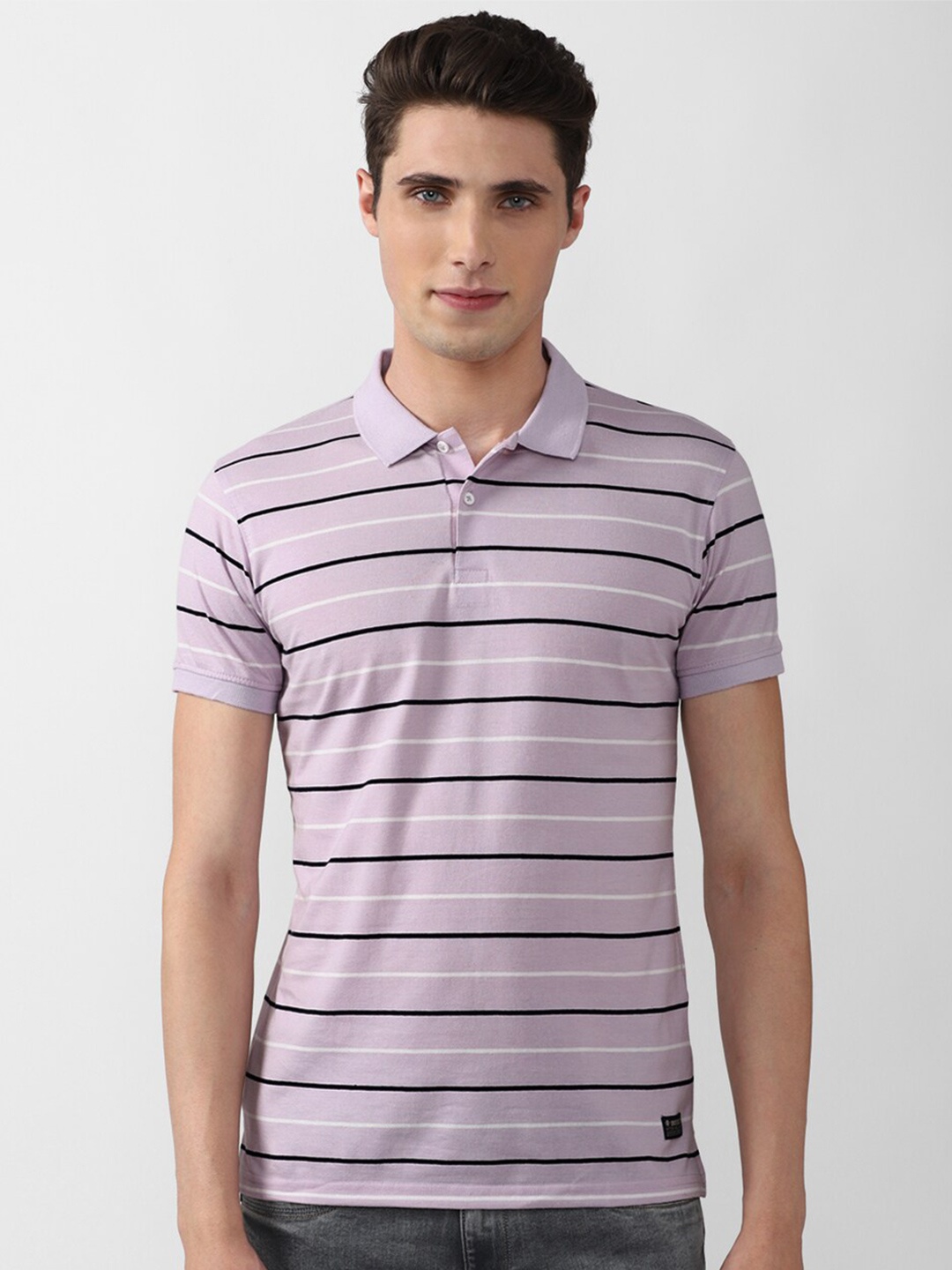 

PETER ENGLAND UNIVERSITY Men Striped Polo Collar Pockets Slim Fit T-shirt, Purple