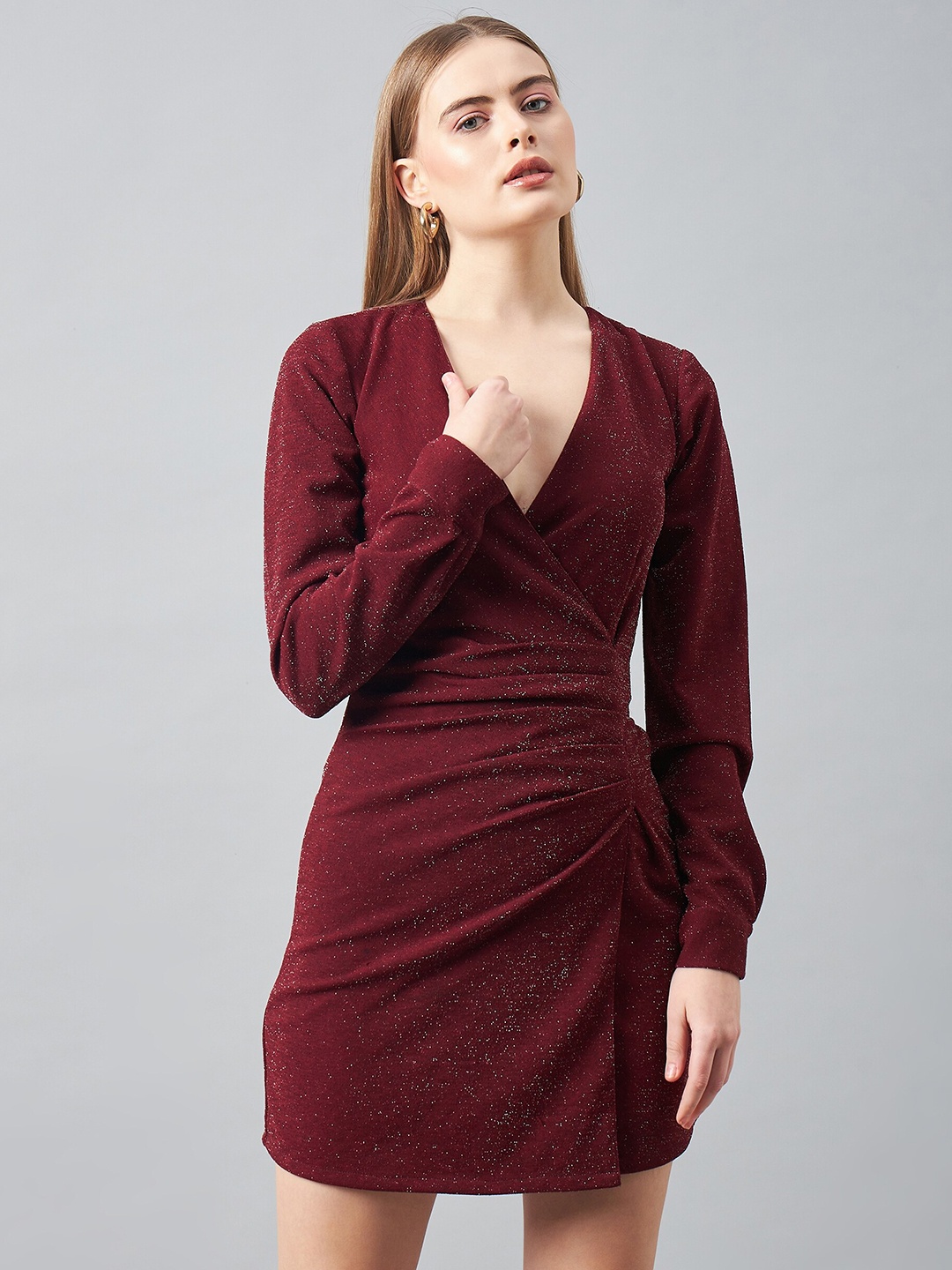 

DELAN Mini Wrap Dress, Maroon