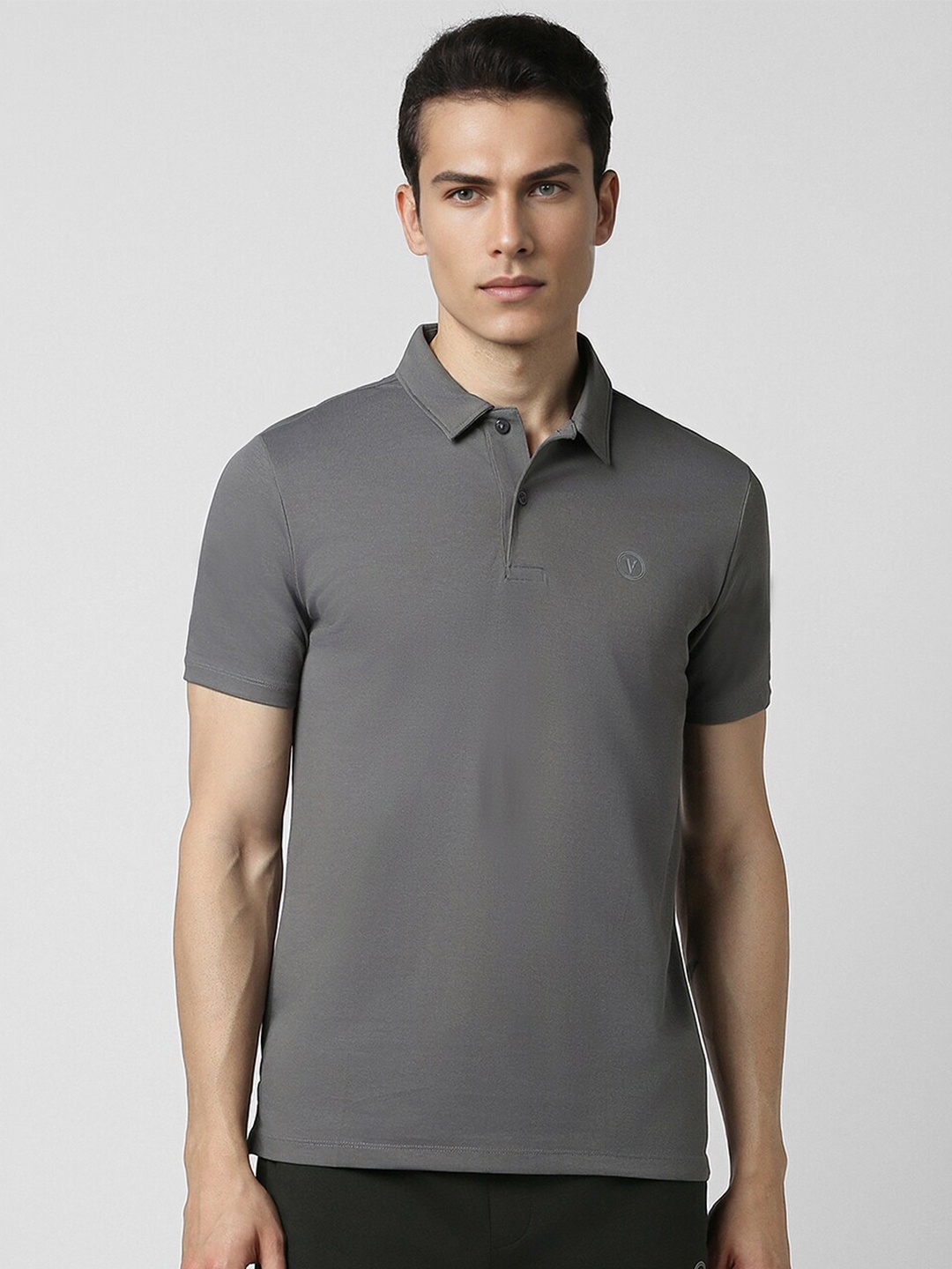 

Van Heusen Flex Men Polo Collar Applique T-shirt, Grey