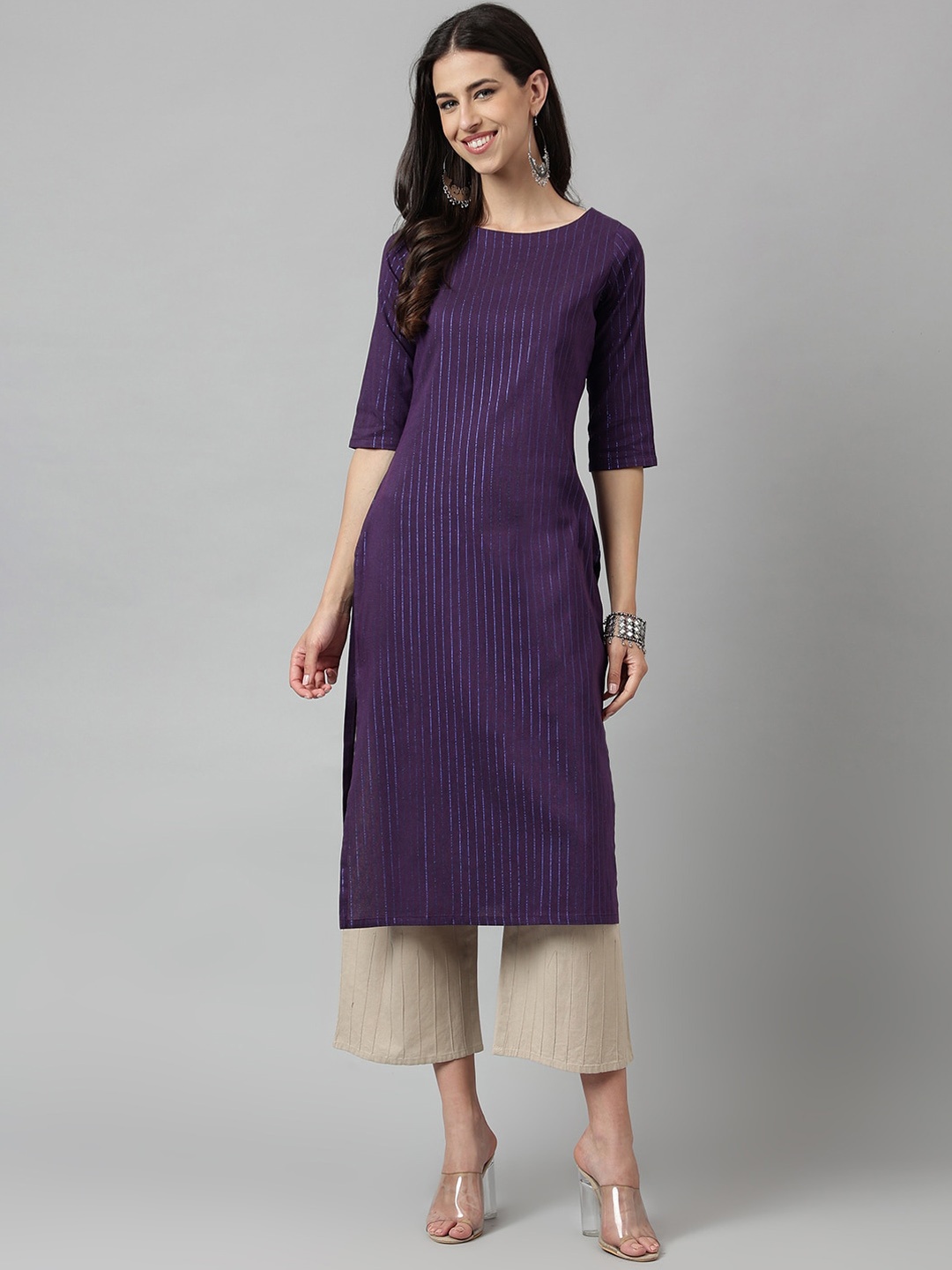 

KALINI Women Geometric Flared Sleeves Sequinned Kurta, Violet