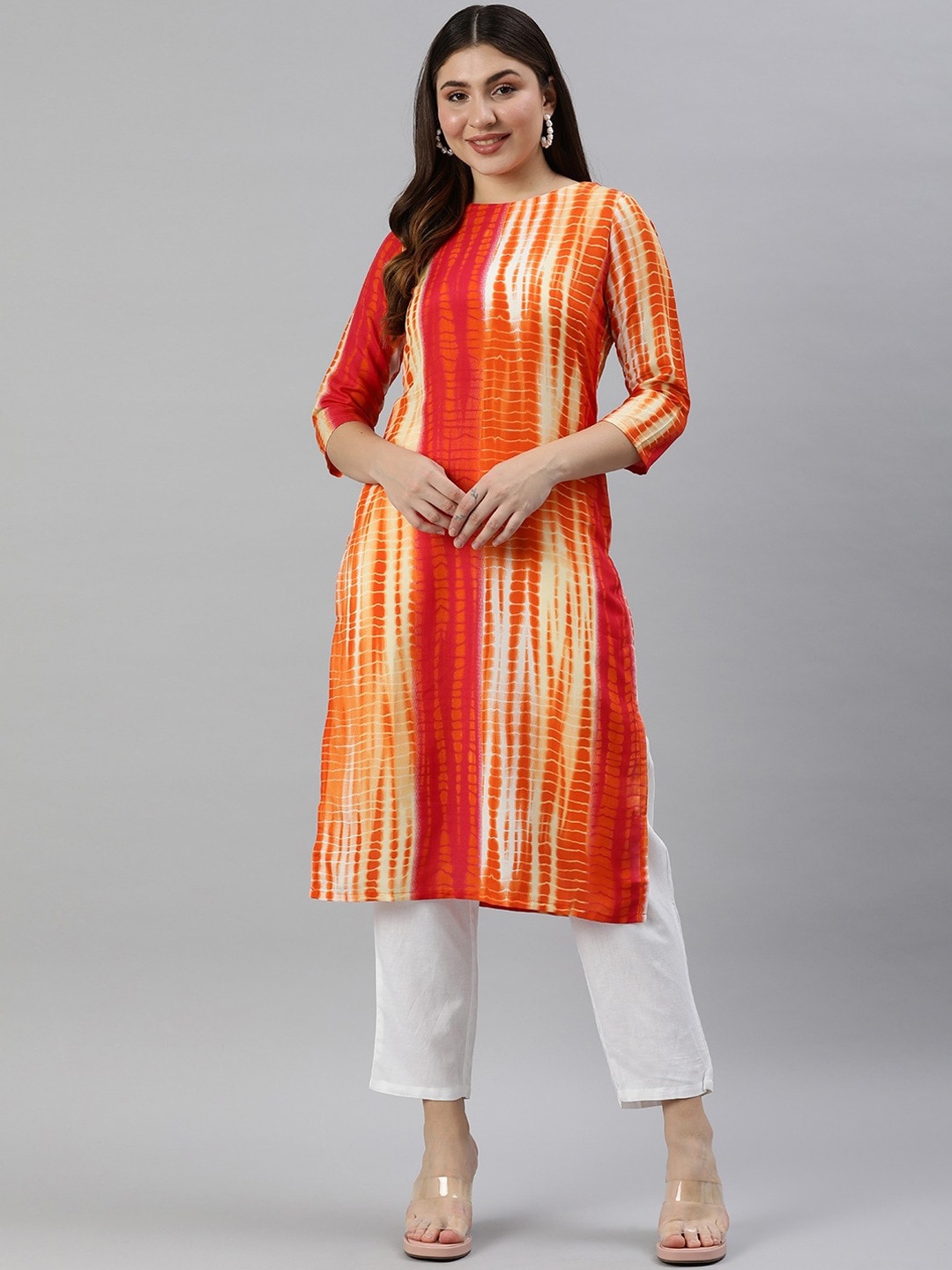 

KALINI Women Striped Pathani Kurta, Orange