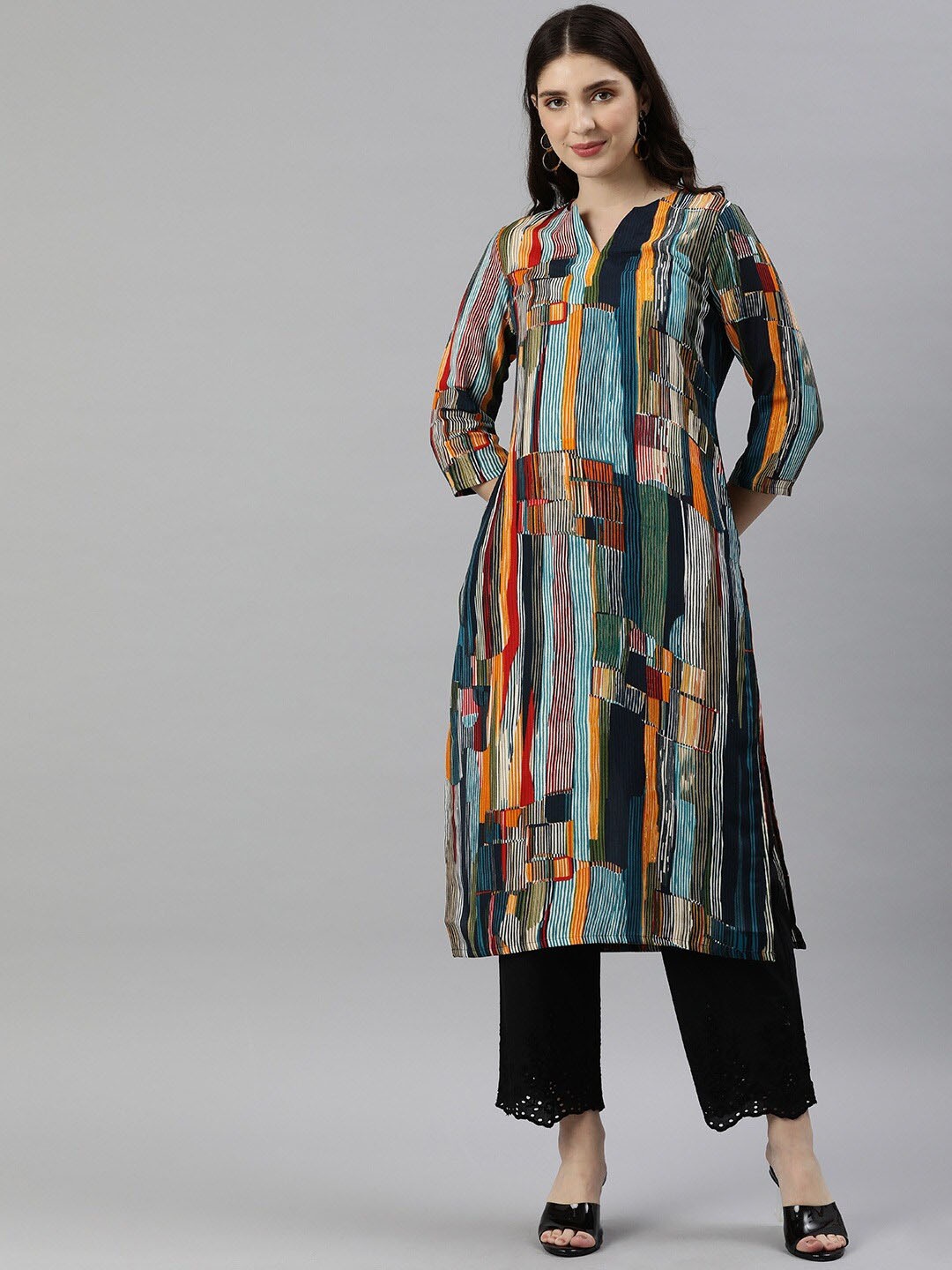 

KALINI Women Printed Sequinned Kurta, Teal