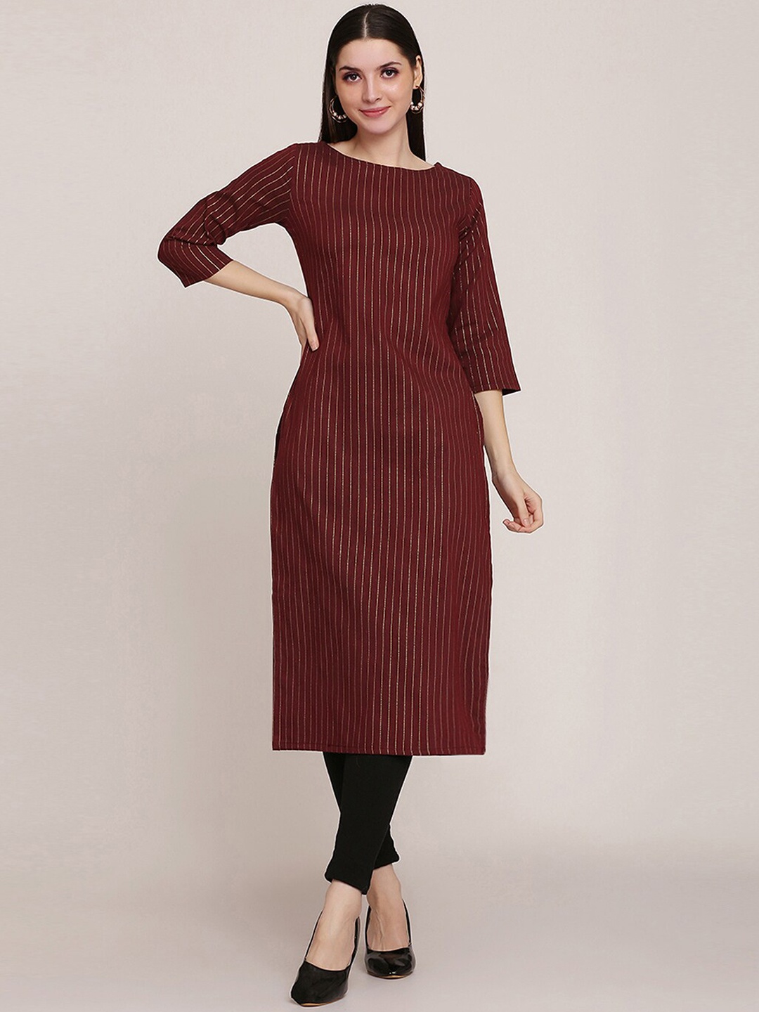 

KALINI Women Geometric Checked Thread Work Kurta, Maroon
