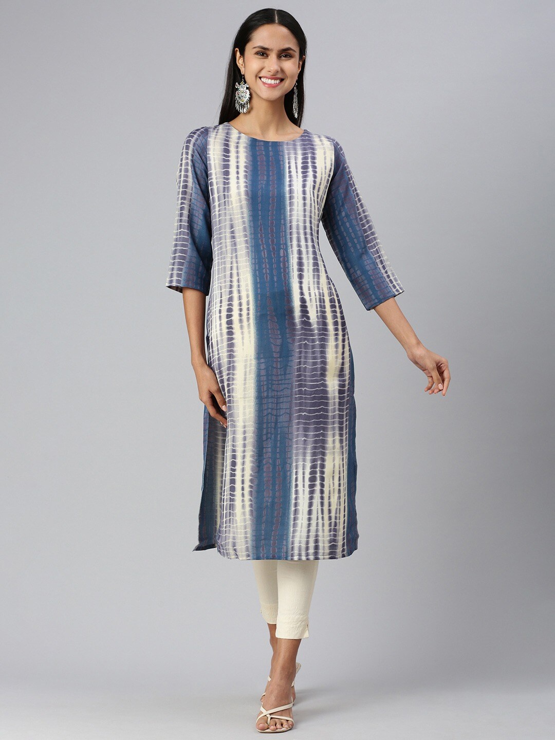 

KALINI Women Striped Flared Sleeves Sequinned Kurta, Teal
