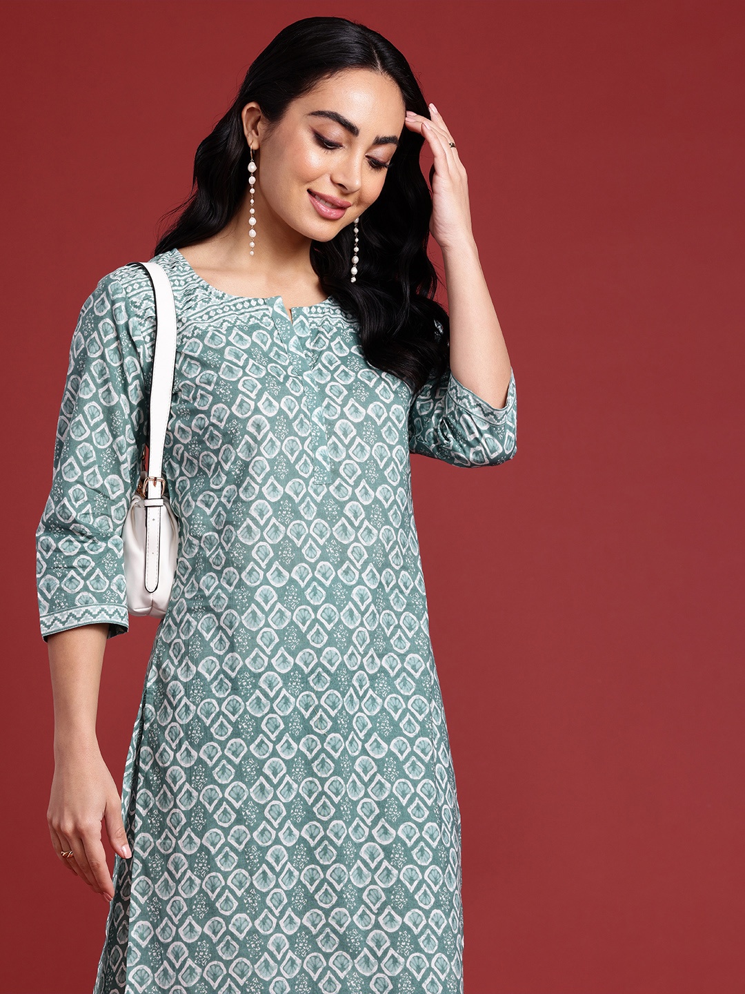 

Anouk Women Printed Regular Pure Cotton Kurta with Trousers, Teal