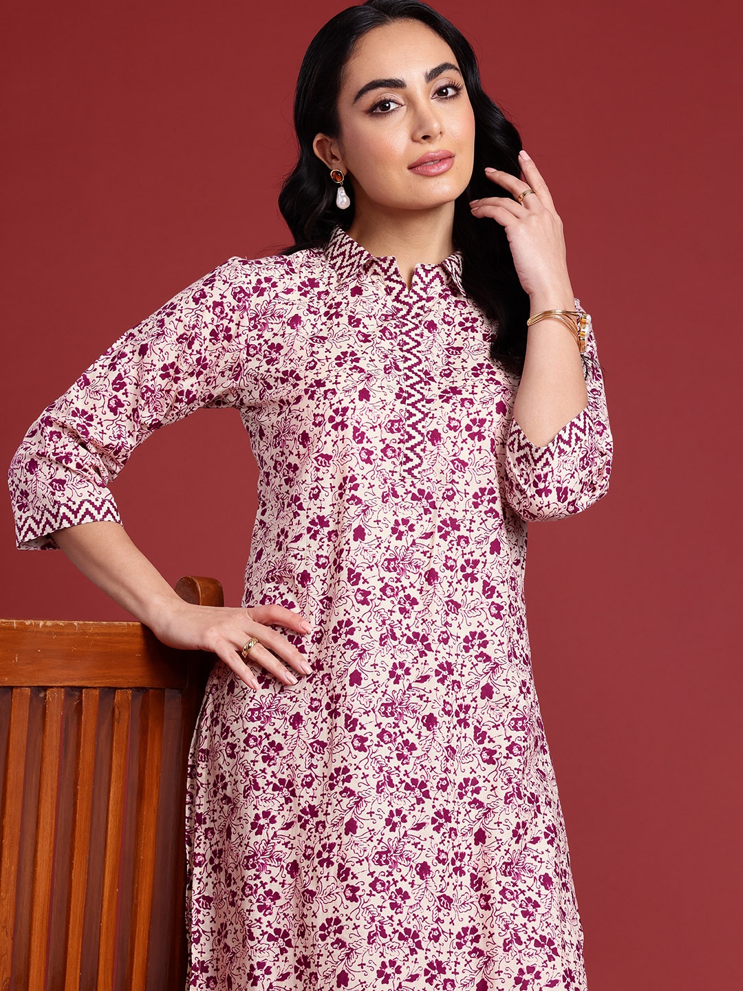 

Anouk Women Floral Printed Regular Pure Cotton Kurta with Trousers, Purple