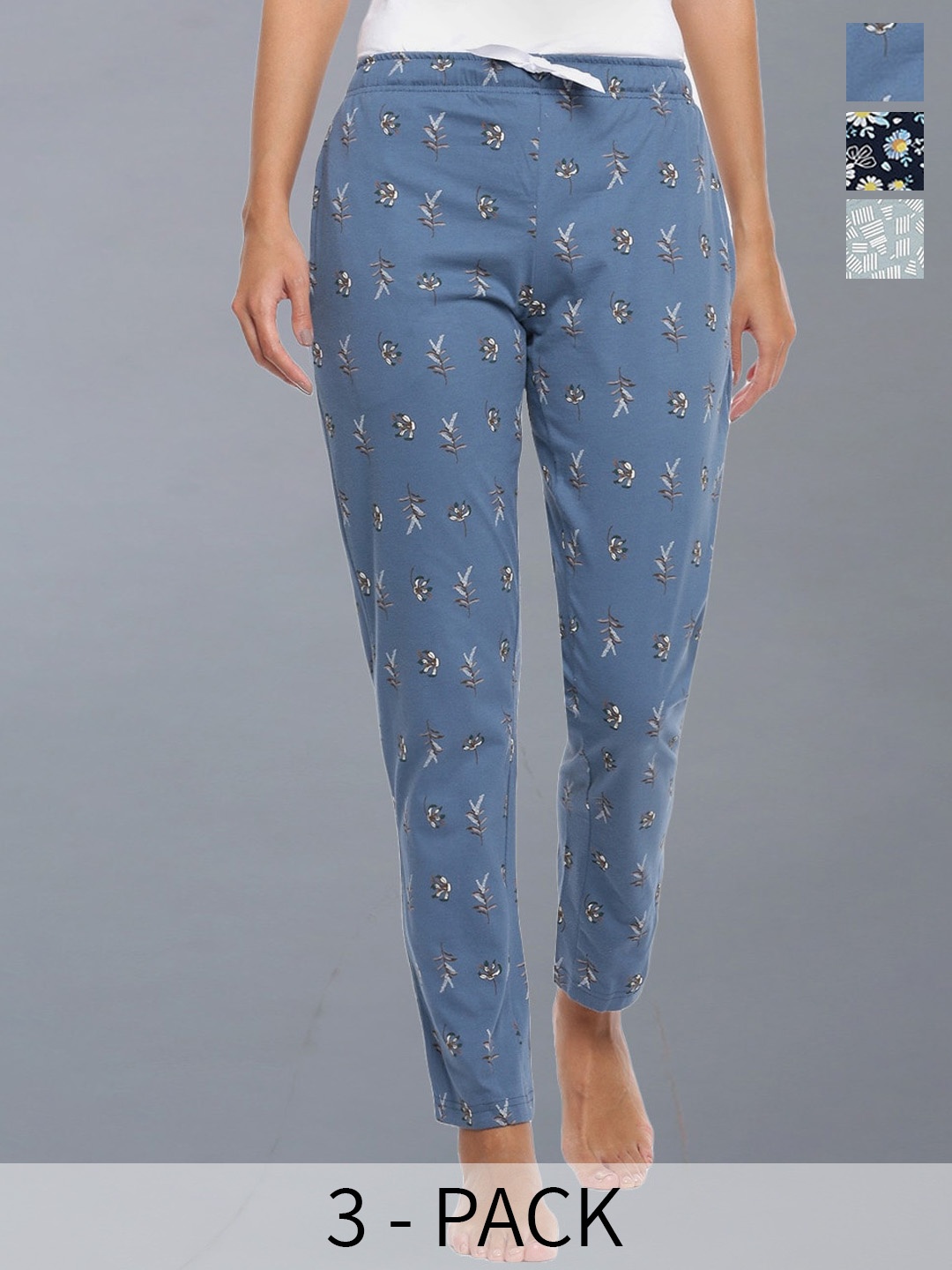 

Dollar Missy Women Pack Of 3 Printed High Rise Pyjamas, Blue