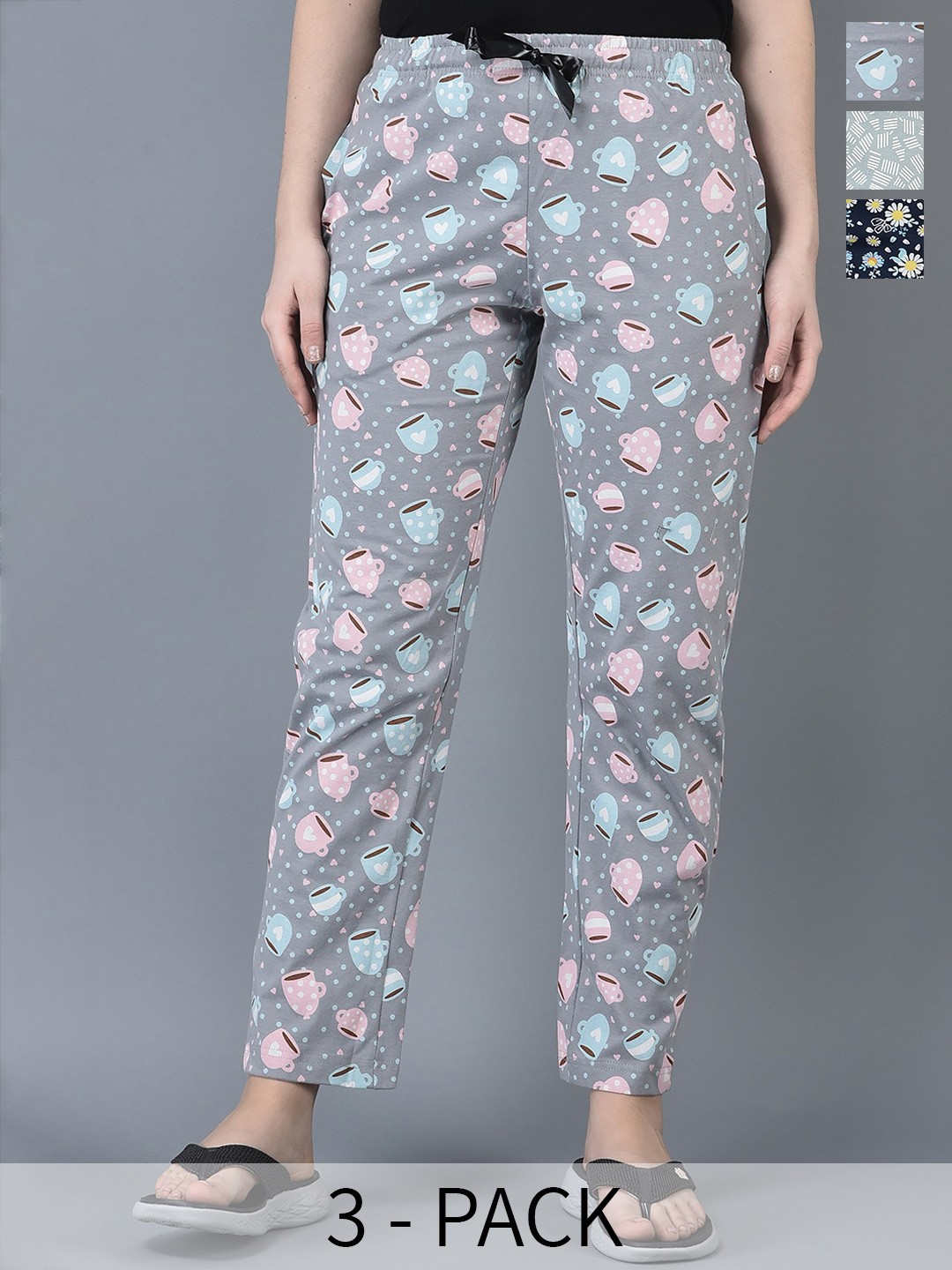 

Dollar Missy Pack Of 3 Printed Lounge Pants, Navy blue
