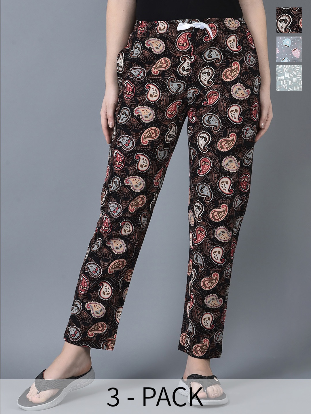

Dollar Missy Pack Of 3 Printed Lounge Pants, Black