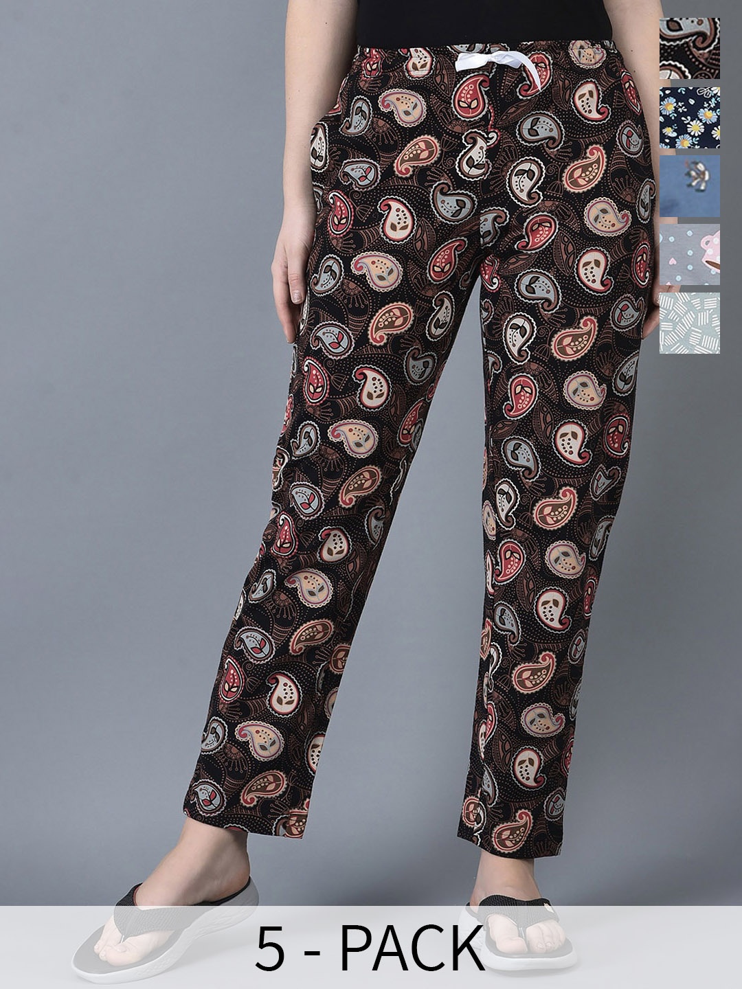 

Dollar Missy Pack Of 5 Printed Lounge Pants, Black