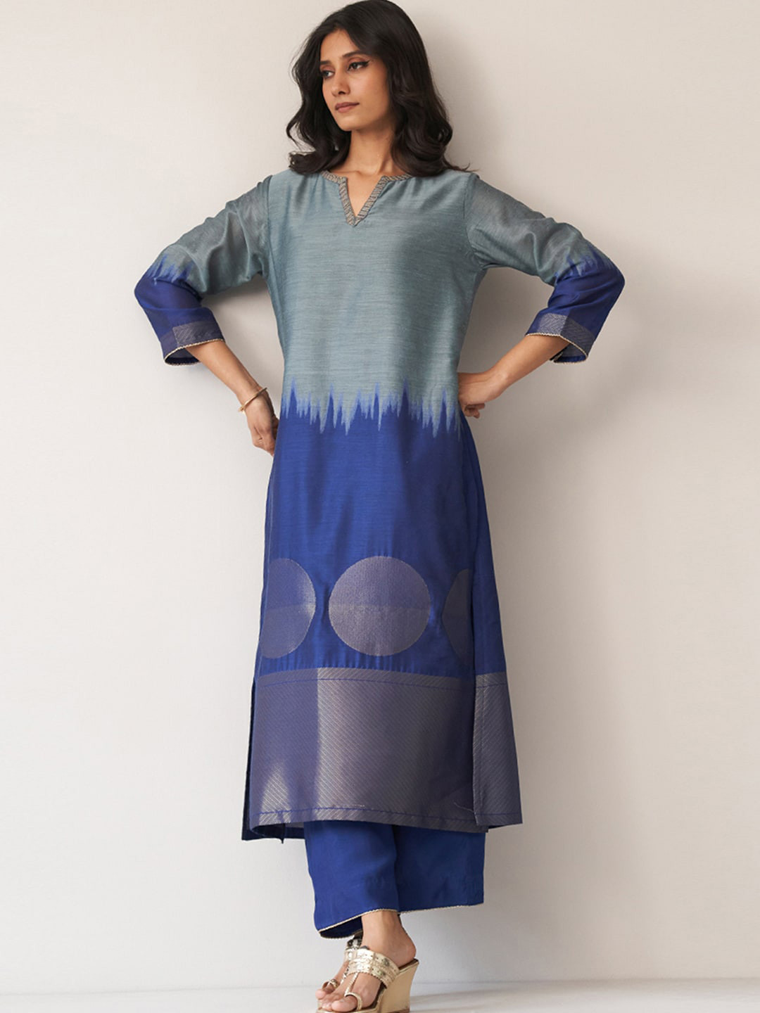 

Ganga Regular Chanderi Silk Kurta with Palazzos & Dupatta, Blue