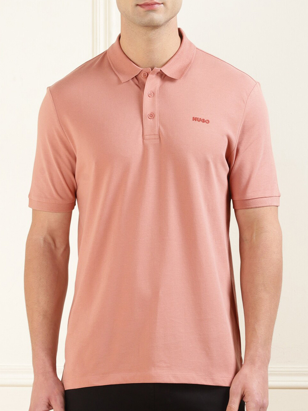 

HUGO Men Striped Polo Collar Extended Sleeves Pockets T-shirt, Red